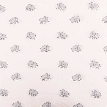 SCHÖNER LEBEN. Stoff Baumwollstoff Popeline Stoff Elefanten wollweiß grau 1,45m Breite, allergikergeeignet
