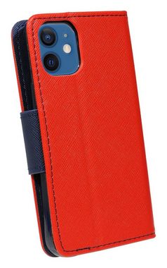 cofi1453 Handyhülle cofi1453® Buch Tasche "Fancy" für iPhone 12 Mini Handy Hülle Etui Brieftasche Schutzhülle mit Standfunktion, Kartenfach Rot-Blau