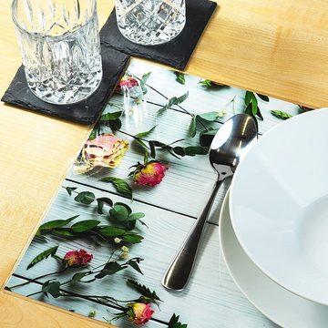 Platzset, Artipics Tischsets Rosen-Kranz Platzsets Abwaschbar Kunststoff 4 Stück je 42 x 30 cm Platzdeckchen Tischauflagen Blumen Tischdeko Küche, Essbereich, Gäste, Drinnen, Draußen, Artipics Tischkunst, (1-St)