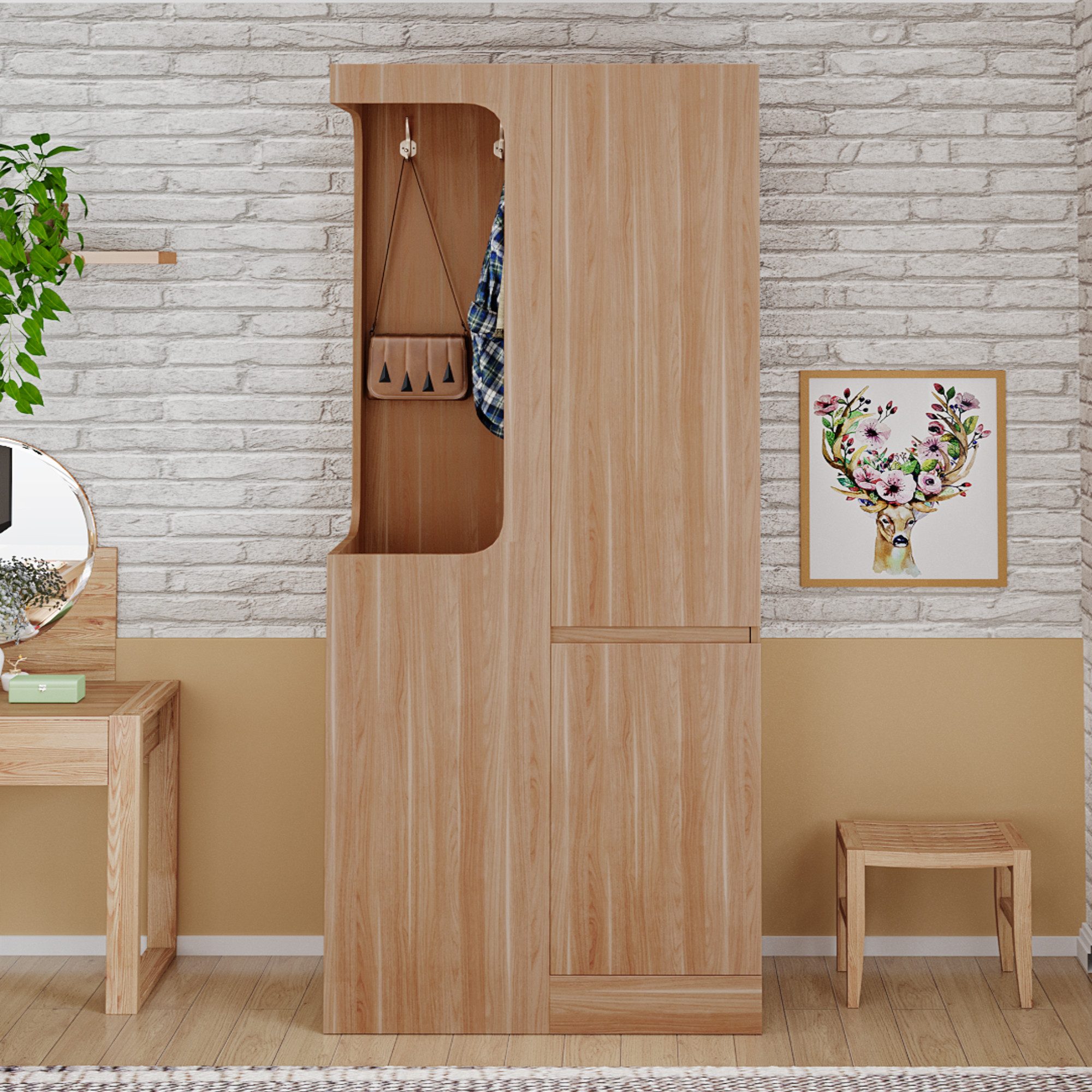 OKWISH Kleiderschrank Schrank (mit 4 Schubladen & offenem Hängefach, 1 Tür, 70×40×170 cm)