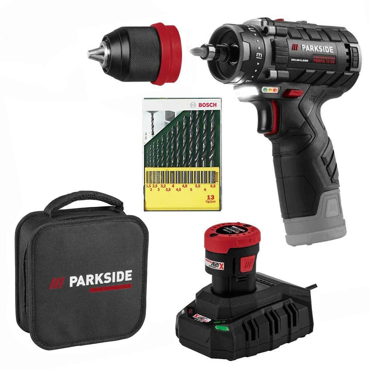 PARKSIDE PERFORMANCE® Akku-Drehschlagschrauber 12V Bohrschrauber PBSPA 12 Akku 2.0 Ah+ Bosch Bohrerset