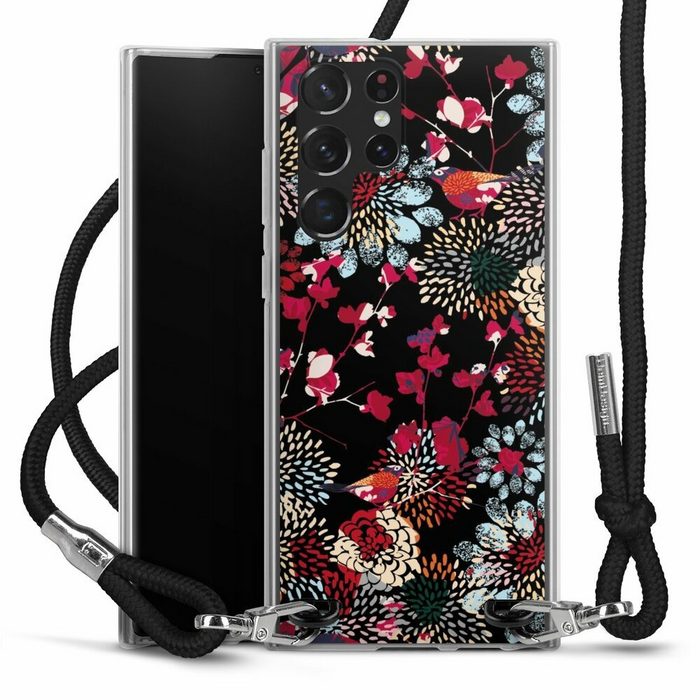 DeinDesign Handyhülle Blumen Design Abstrakt Dark Kimono Samsung Galaxy S22 Ultra Handykette Hülle mit Band Case zum Umhängen