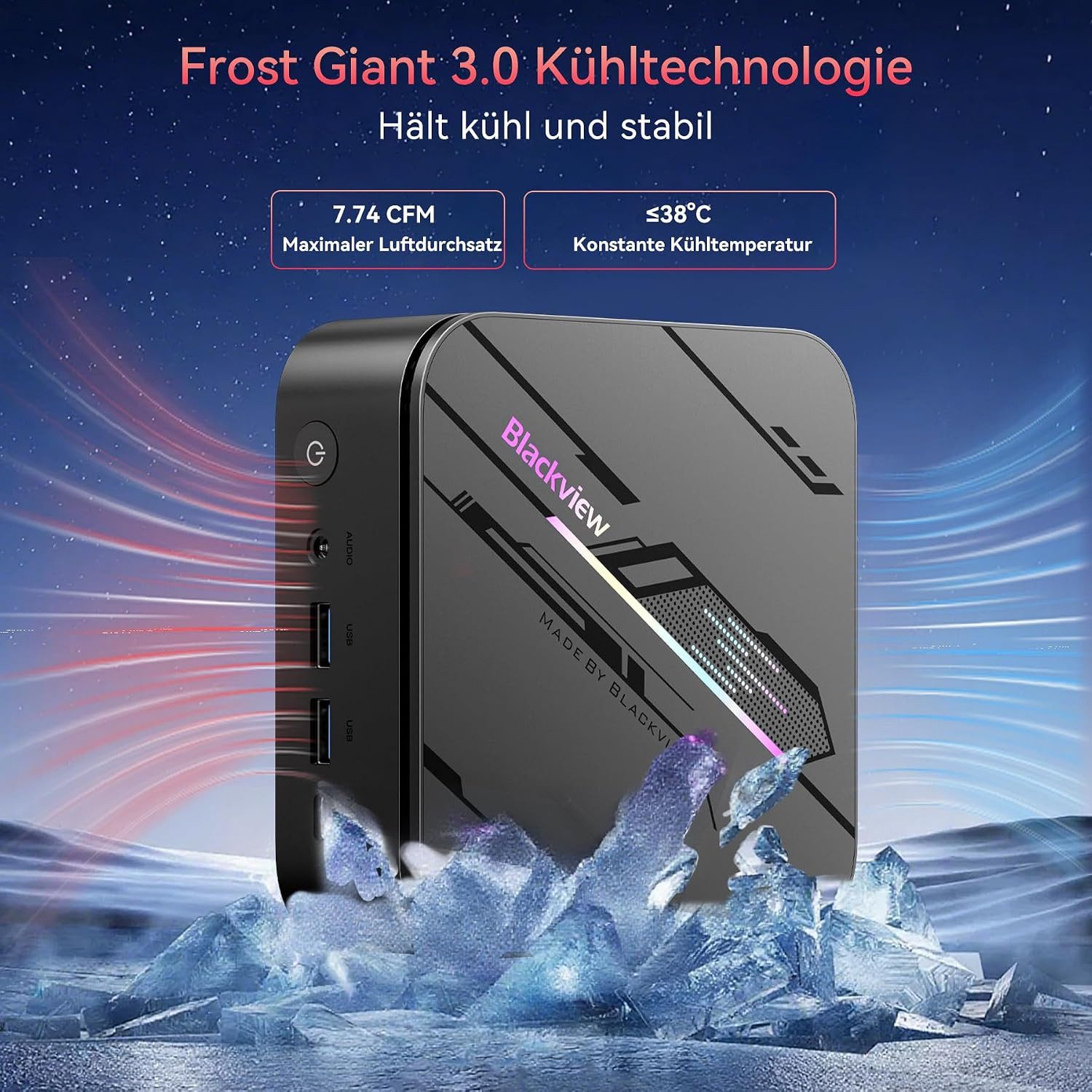 blackview MP100Pro AMD Ryzen 5 7430U(6C/12T), 16 GB DDR4 RAM, 512 GB SSD Mini-PC (AMD Ryzen 5 7430U 7430U, 16 GB RAM, 512 GB SSD, Heatpipe mit Kupferlamellen un – Bild 2 von 5