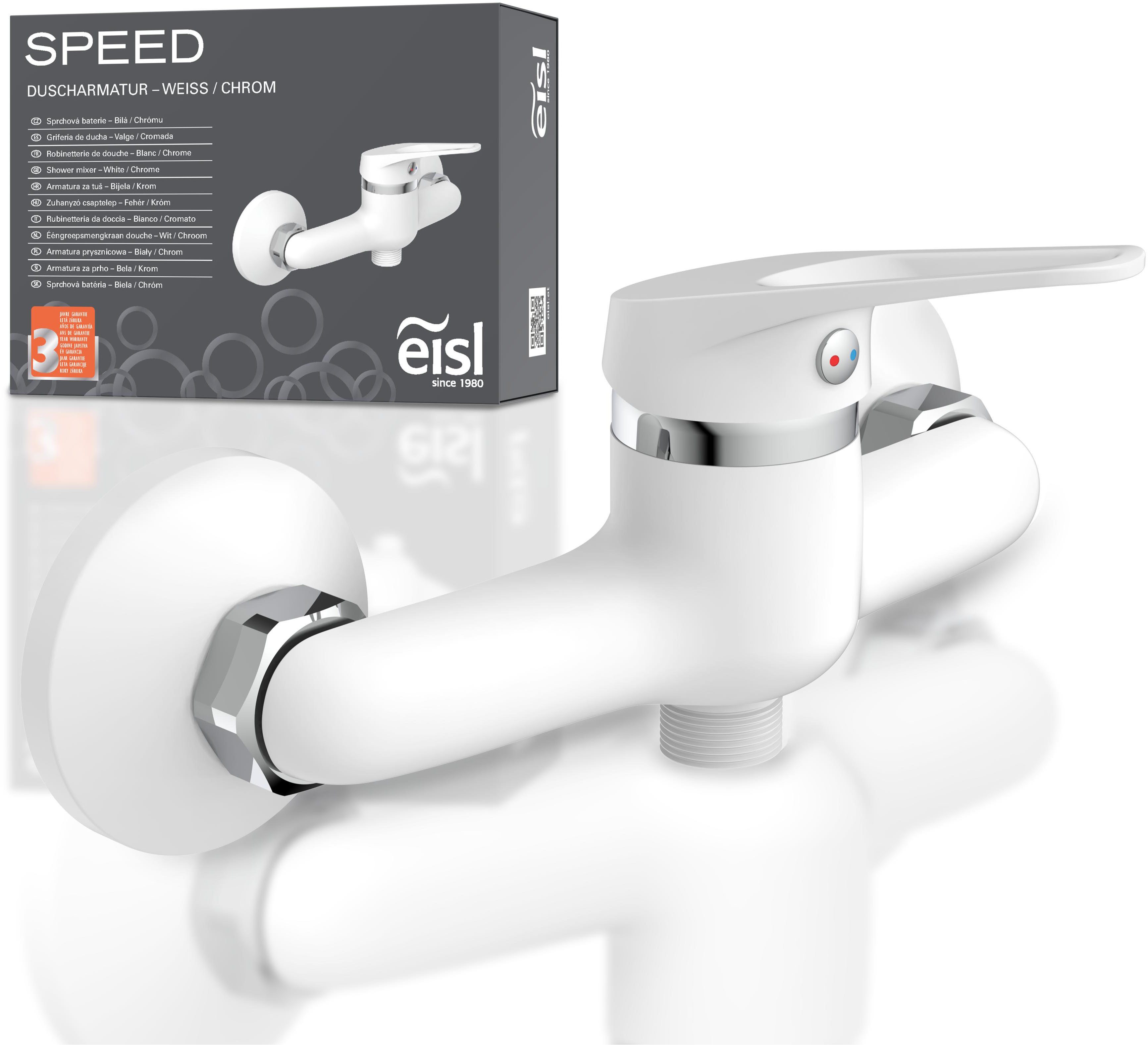 Eisl Duscharmatur SPEED Wasserhahn Bad, Mischbatterie Dusche in Weiß/Chrom