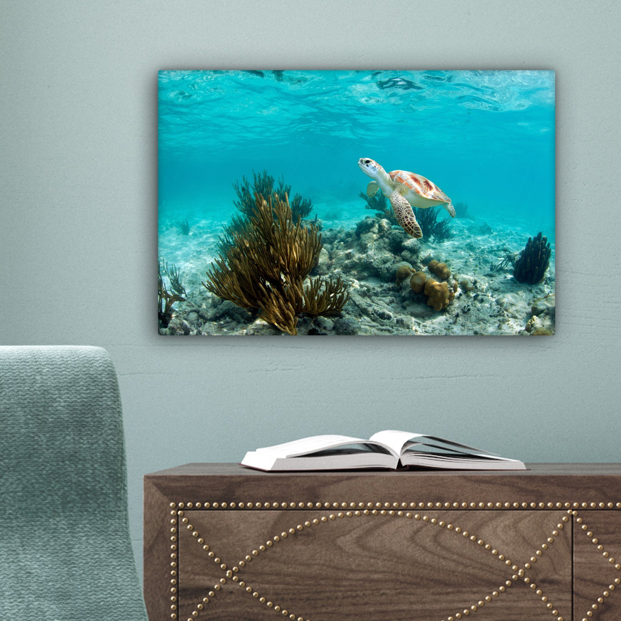 Mexiko, St), Korallenriff Aufhängefertig, cm in Wanddeko, von Wandbild 30x20 (1 Leinwandbild Tulum Leinwandbilder, OneMillionCanvasses®
