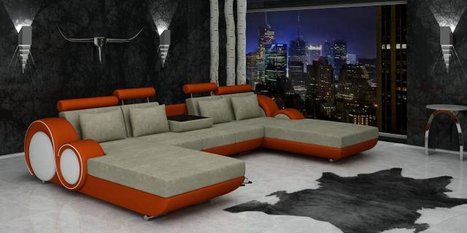 JVmoebel Wohnlandschaft Textilsofa Stoffsofa Berlin U-Form + USB Ecksofa Designer Sofa, Made in Europa