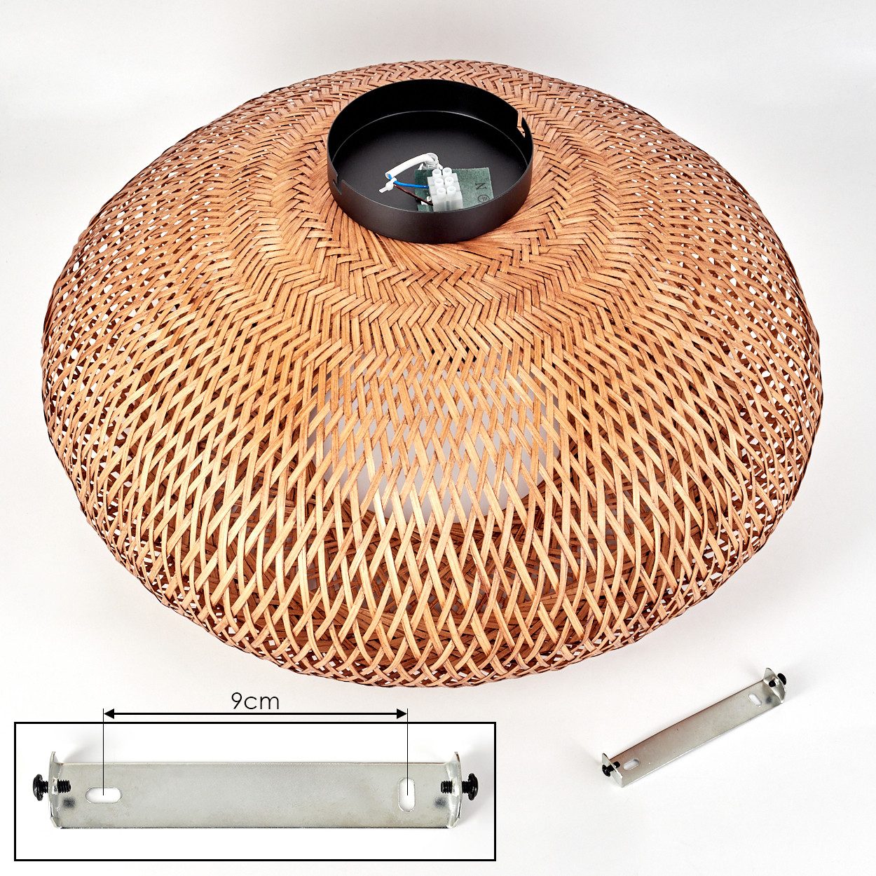hofstein Deckenleuchte moderne Deckenlampe aus Metall/Bambus/Holz in Schwarz/Natur, ohne Leuchtmittel, Boho-Design Deckenleuchte,Lichteffekt, Ø50cm, 2xE27, ohne – Bild 5 von 5