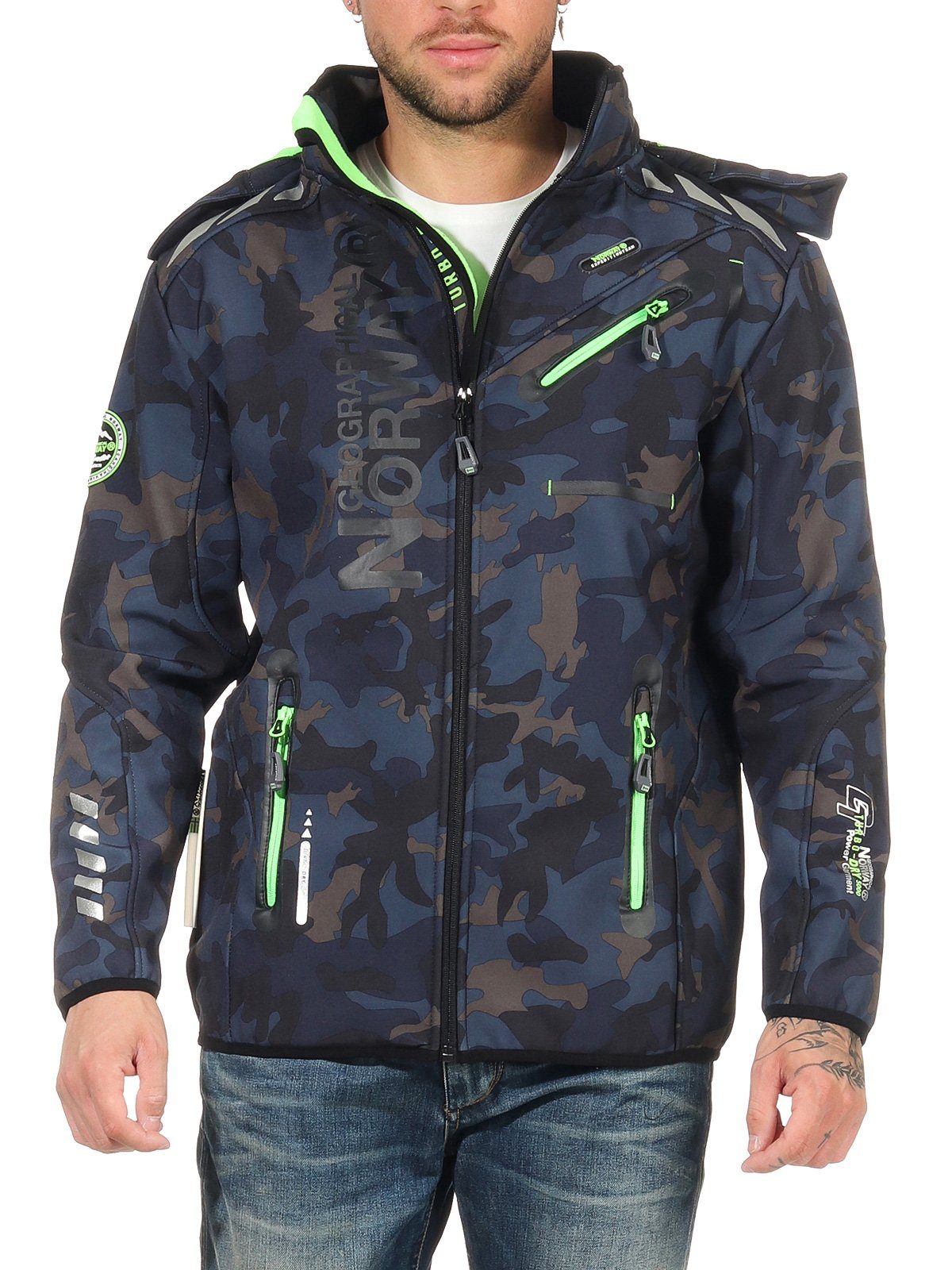 Grün Softshelljacke - Softshelljacke mit by Camo Windbreaker, Wander Jacke abnehmbarer G-River Norway Navy Norway Kapuze, Sport Geographical / leyoley Geographical Übergangsjacke, Herren