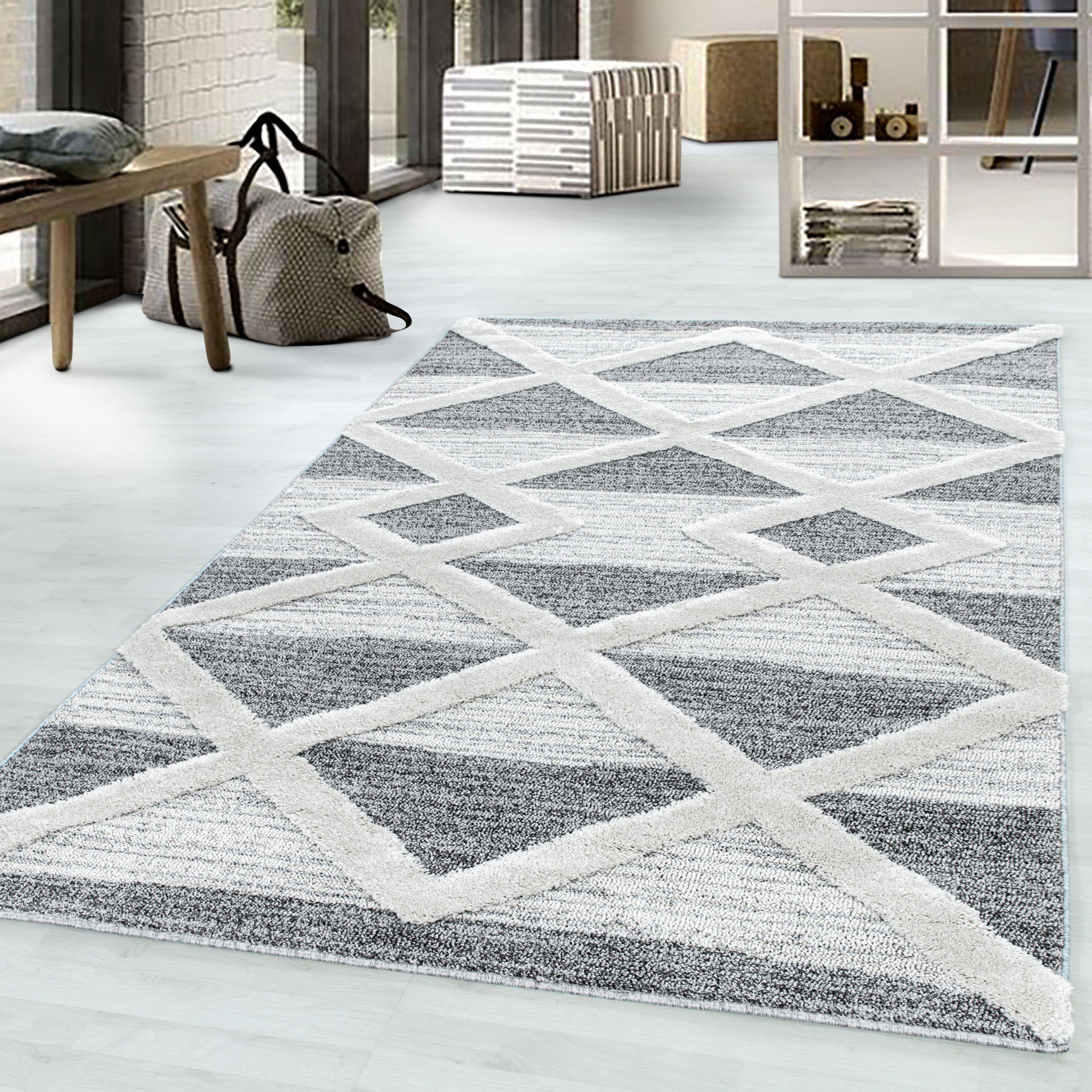 Ayyildiz Teppiche Teppich PISA 4709, auch als Läufer und Rund, rechteckig, Höhe: 20 mm, Hoch Tief Struktur, pflegeleicht, Wohnzimmer, Schlafzimmer