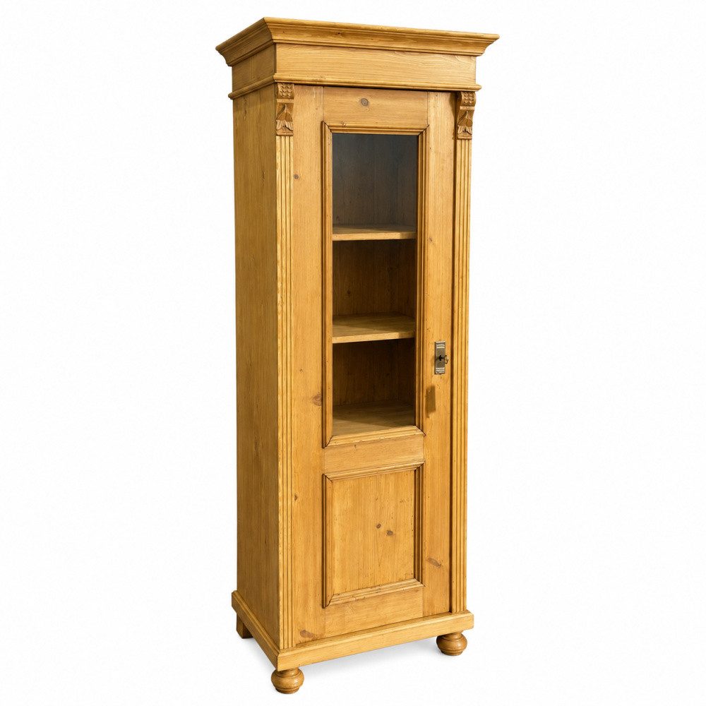 Wohnpalast Vitrine Jugendstil Vitrinen Schrank mit Glas aus Weichholz - Dielenschrank