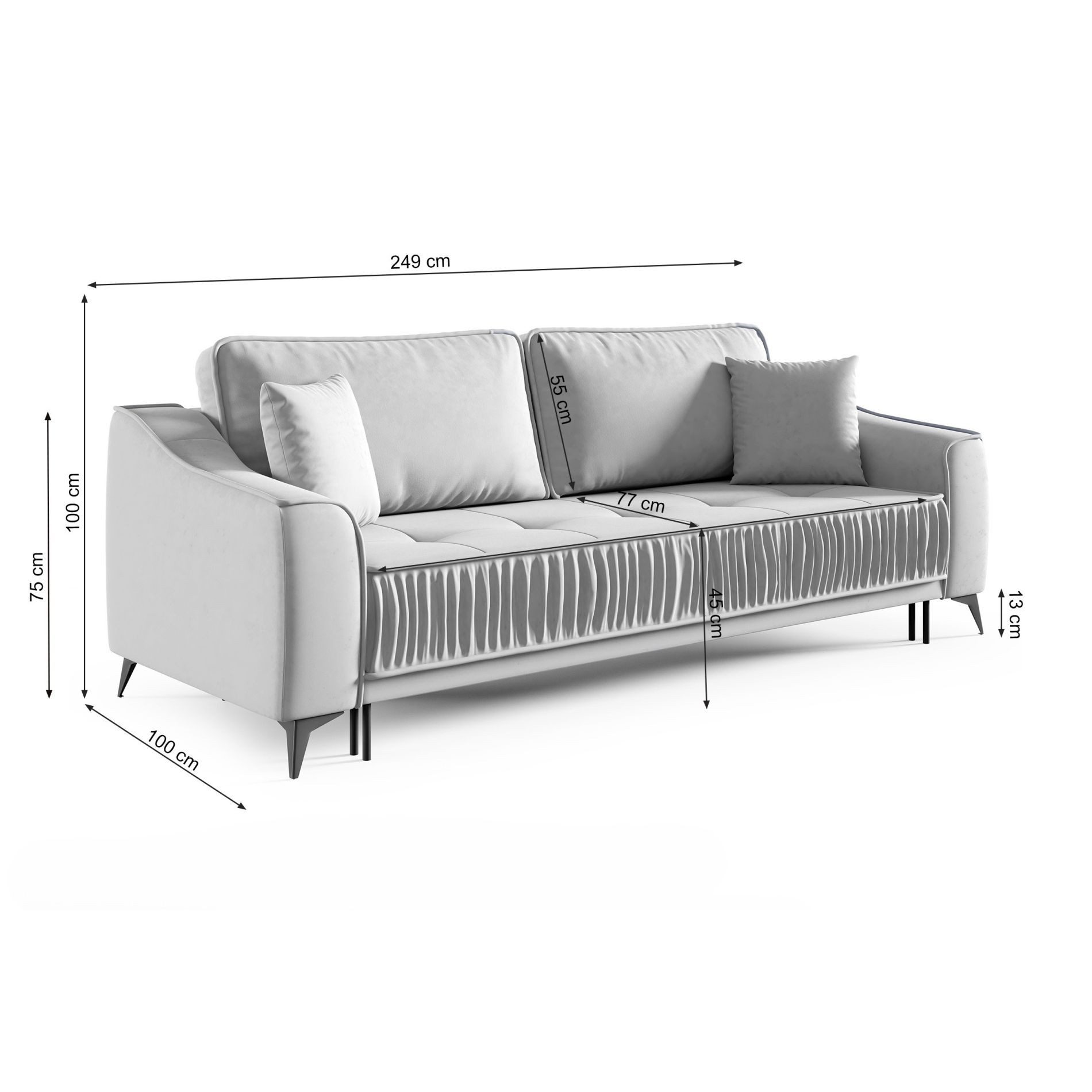 Selsey Schlafsofa, mit Schlaffunktion, Stauraum, Chenille und Zierkissen, 221 cm