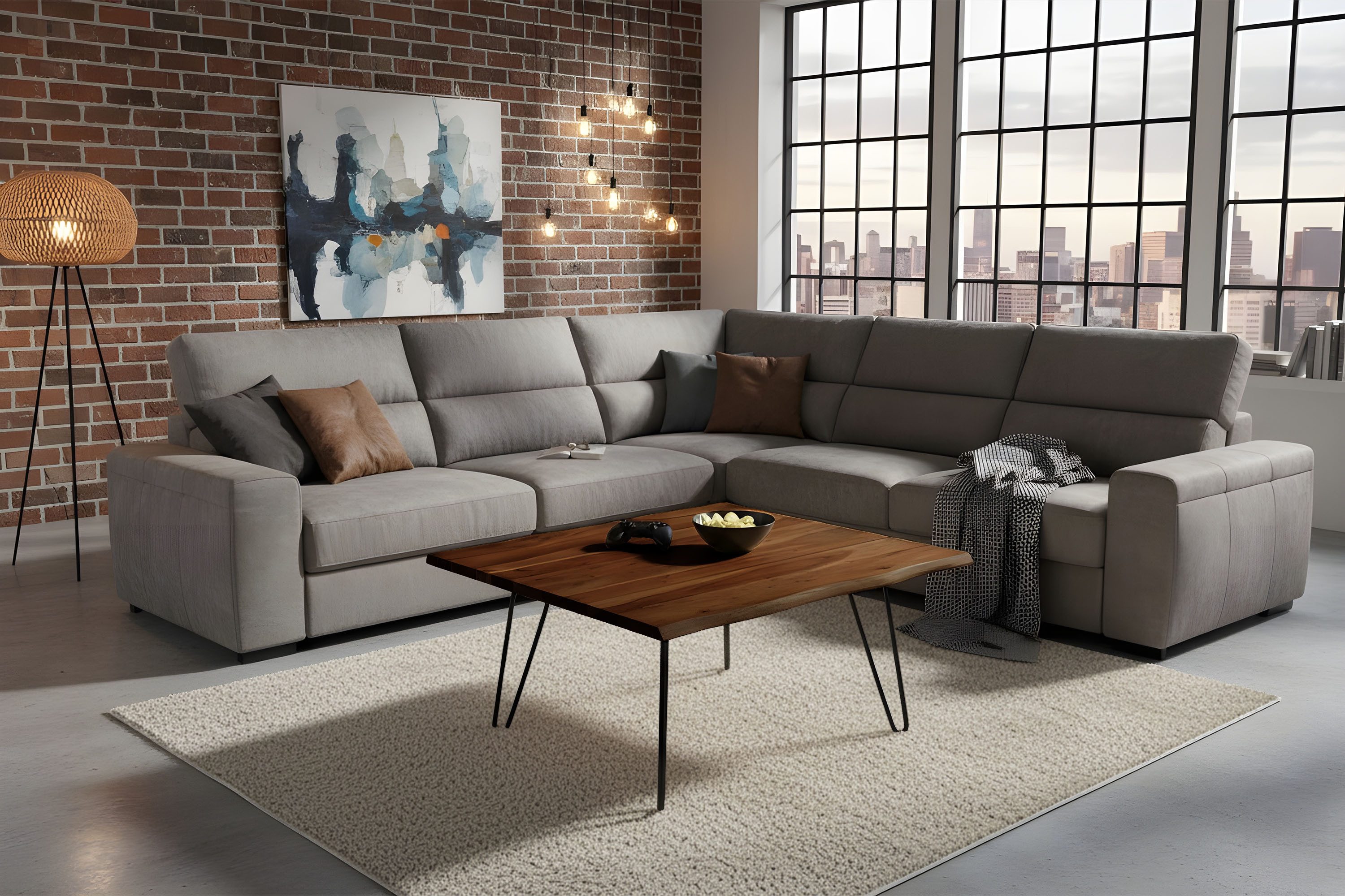SAM® Couchtisch Noah, massives Akazienholz, natürliche Baumkante, Metallgestell Hairpin-Form