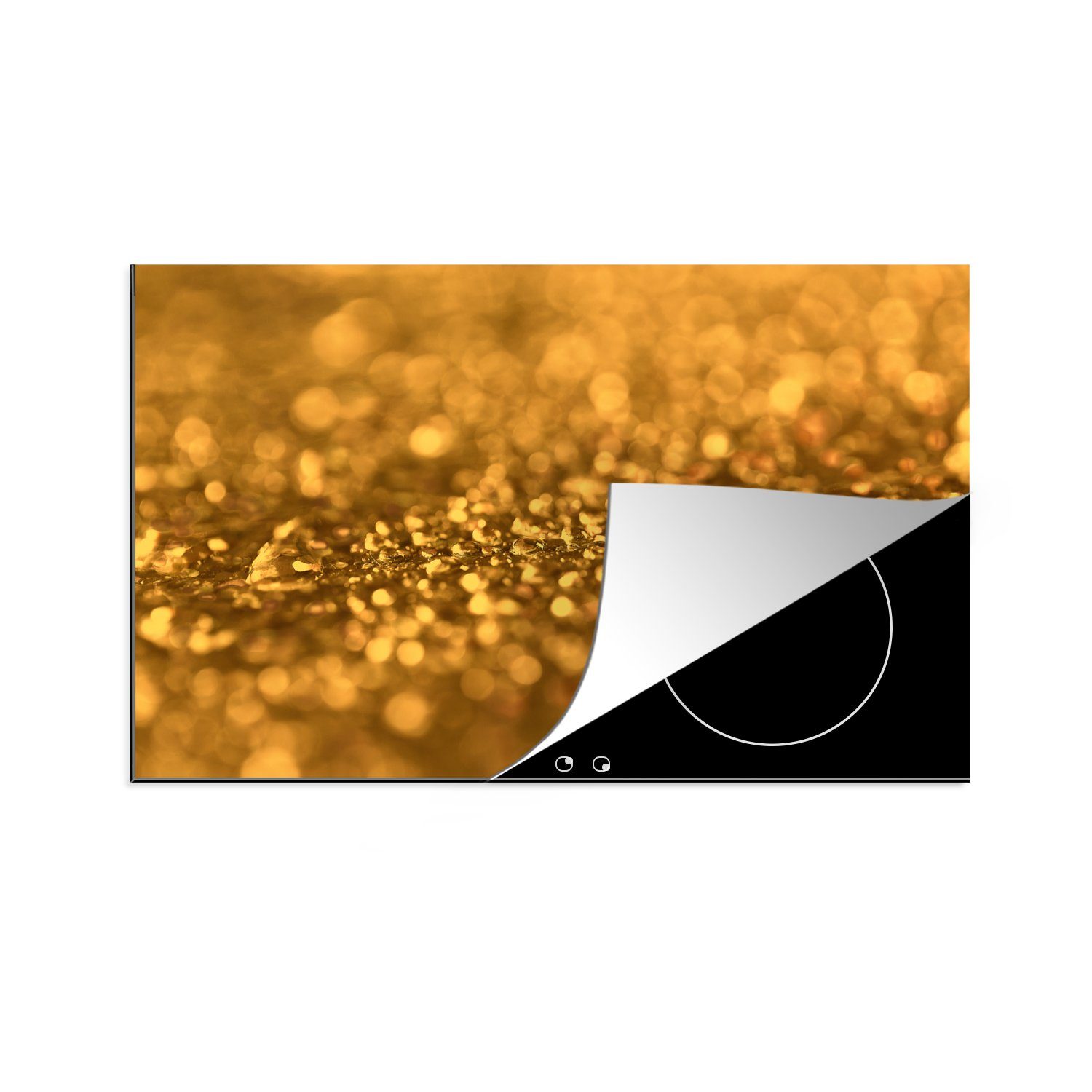 MuchoWow Herdblende-/Abdeckplatte Gold - Wassertropfen - Abstrakt - Luxe, Vinyl, (1 tlg), 81x52 cm, Induktionskochfeld Schutz für die küche, Ceranfeldabdeckung