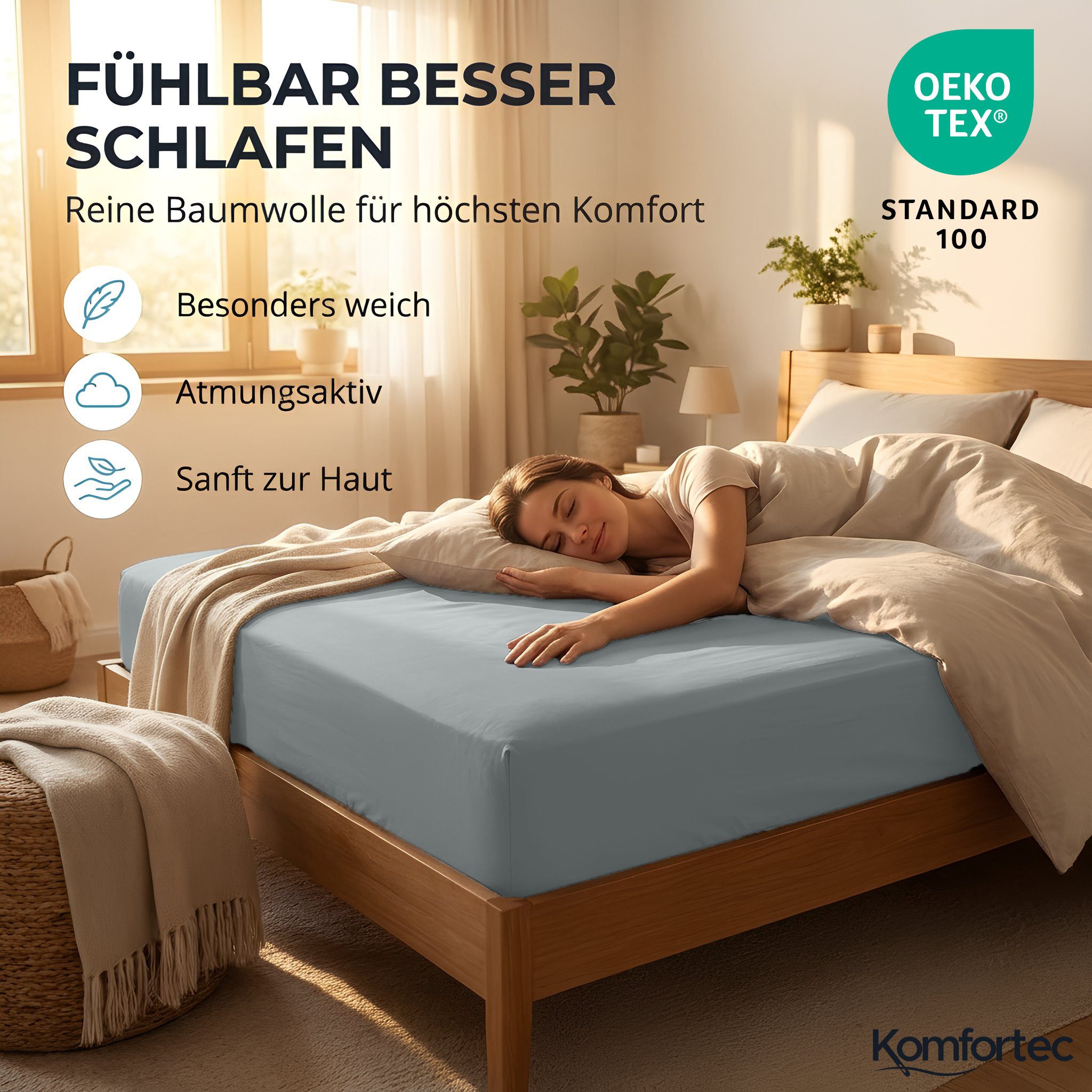 Komfortec Spannbettlaken Boxspringbett bis 15cm - 30cm Matratzenhöhe, Mikrofaser, Gummizug: Rundum, (1 Stück), 140x200 cm, Grau – Bild 4 von 5