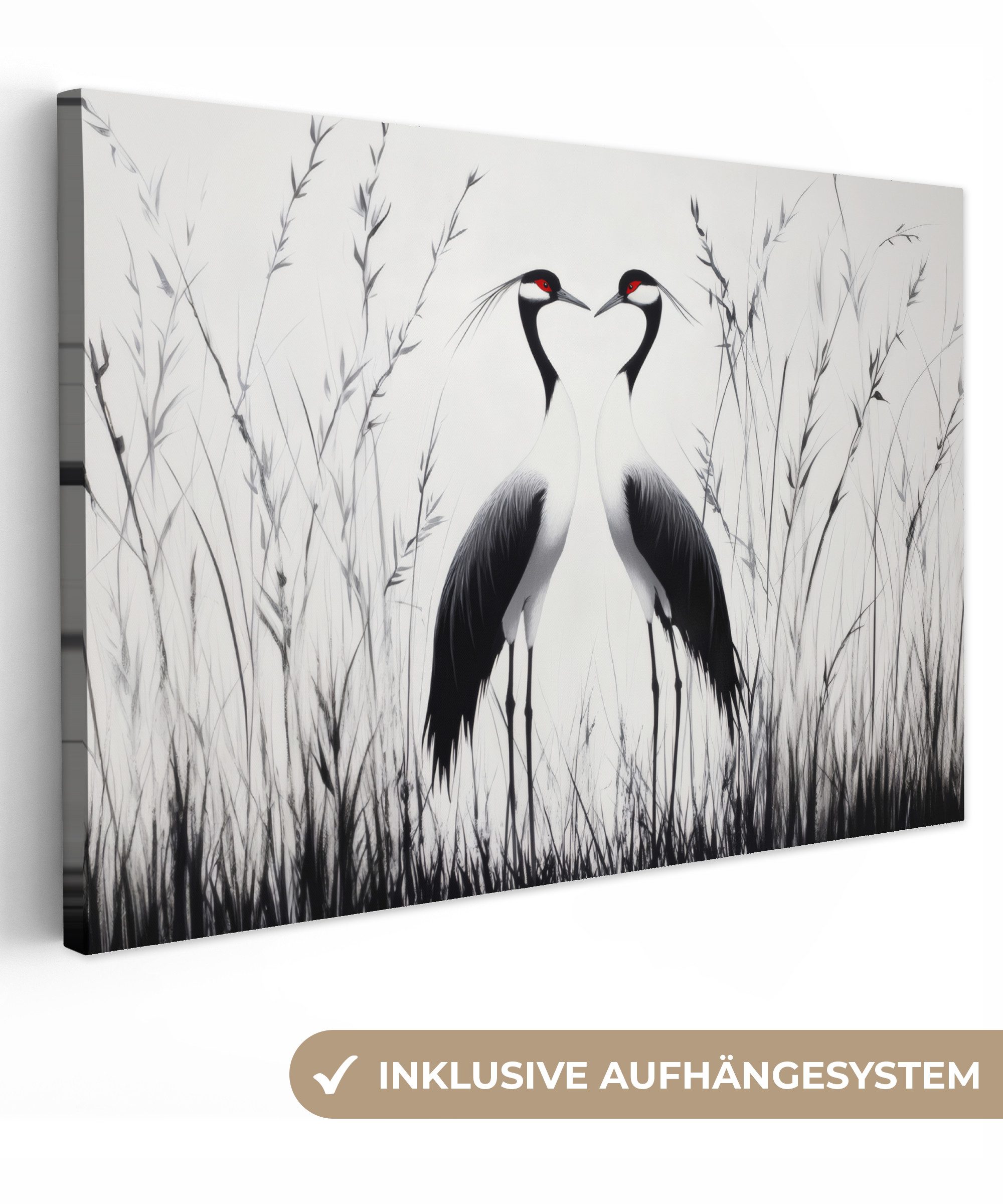 OneMillionCanvasses® Leinwandbild Kranich - Gras - günstig online kaufen