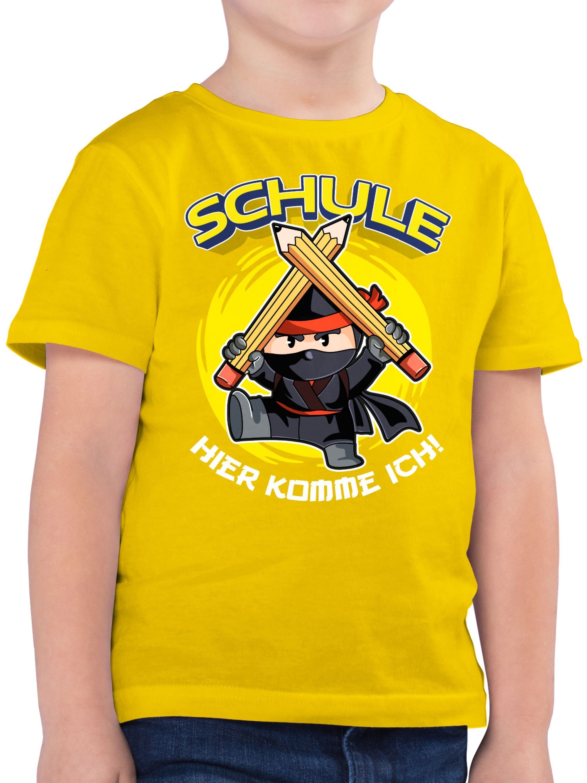 T-Shirt ich! komme Junge Einschulung Geschenke Gelb Ninja 01 Schule Shirtracer Hier Schulanfang