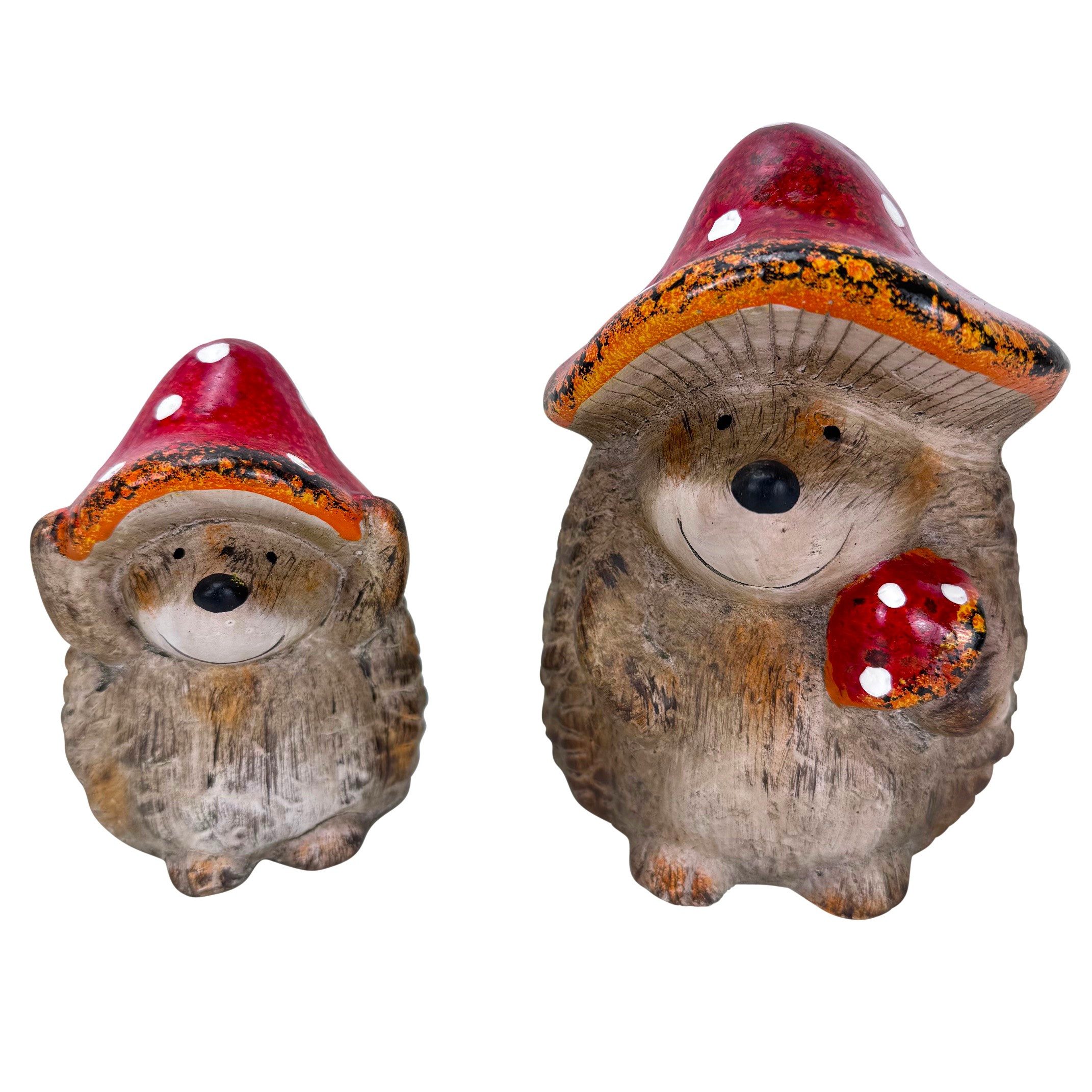 Online-Fuchs Dekofigur 2 süße Igel mit Fliegenpilz Hut aus Keramik - Herbst günstig online kaufen