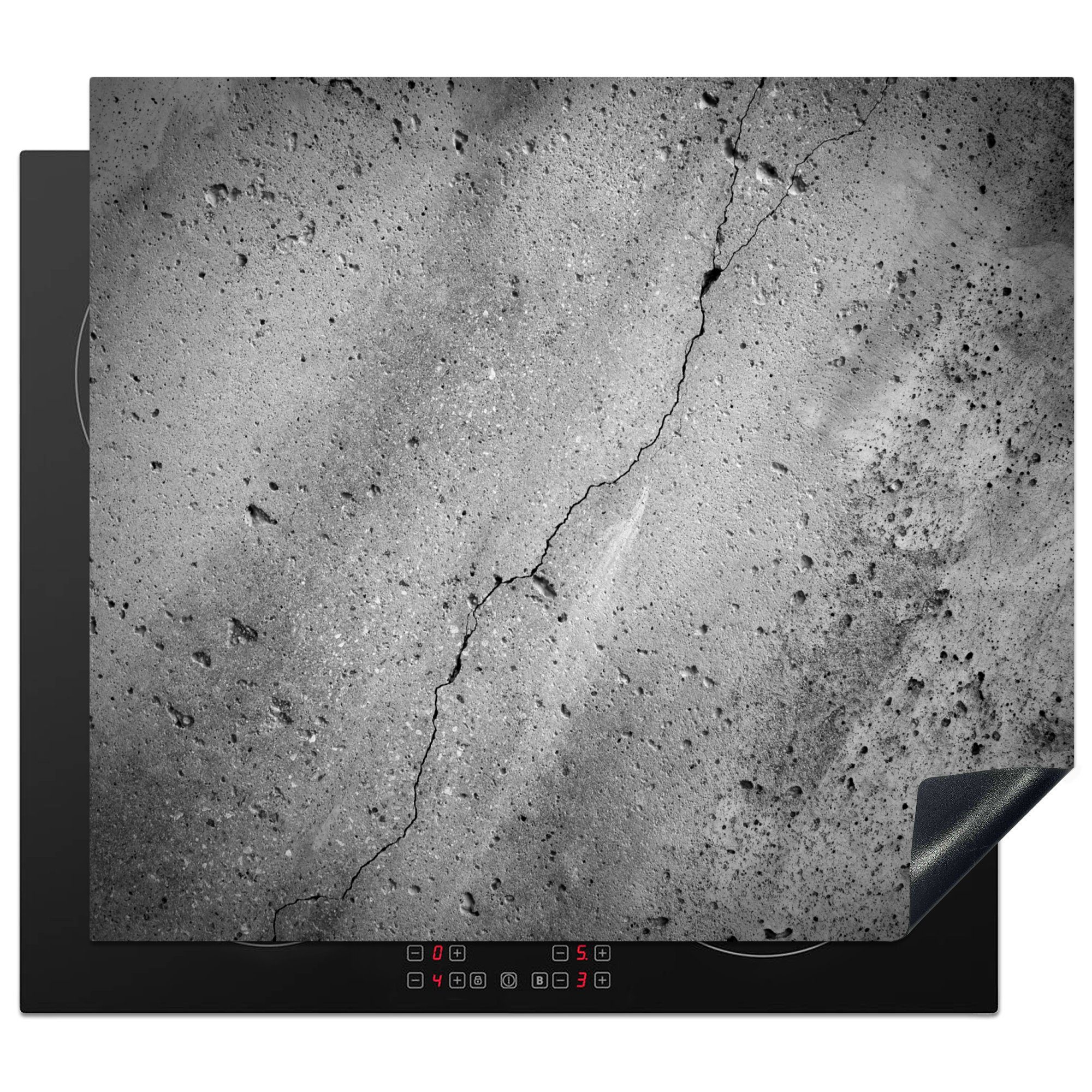 MuchoWow Herdblende-/Abdeckplatte Beton - Grau - Schroff - Industriell - Vintage, Vinyl, (1 tlg), 59x51 cm, Induktionsschutz, Induktionskochfeld, Ceranfeldabdeckung