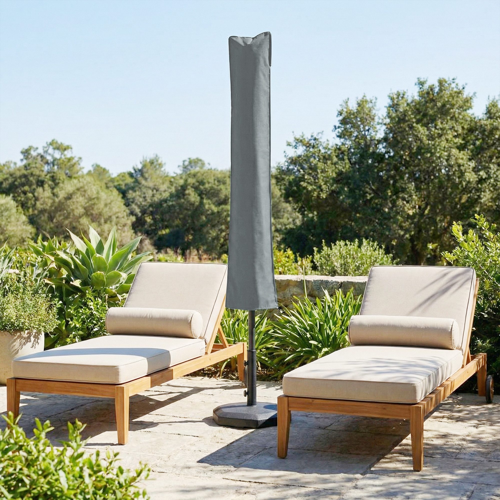 Outsunny Sonnenschirm-Schutzhülle Schirm-bezug mit Reißverschluss (Gartenschirm-Schutzhülle, 1-St., Schirmschutzhaube Abdeckung), Oxford-Polyester, Grau, 178 x 25,35 cm