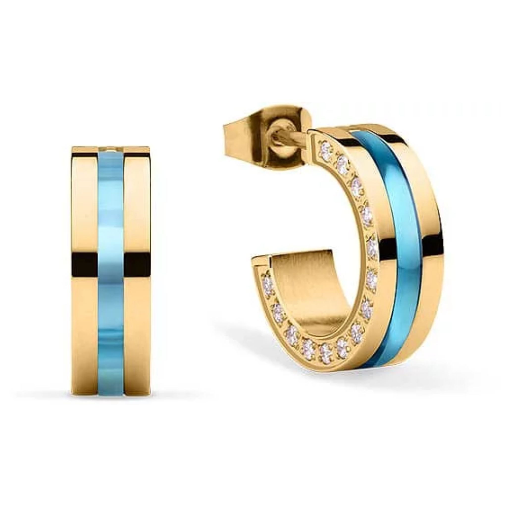 Bering Ohrring-Set Eckige Kreolen aus Edelstahl mit Steinchen - Bering Jewelry