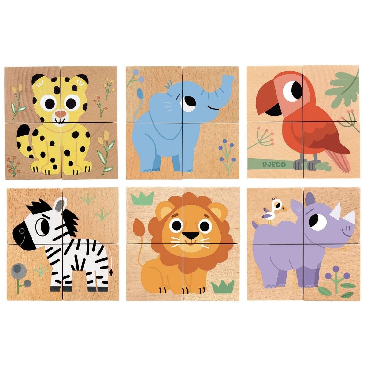 DJECO Würfelpuzzle Würfelpuzzle Wild & Co für Kinder, Puzzleteile, Kinderpuzzle