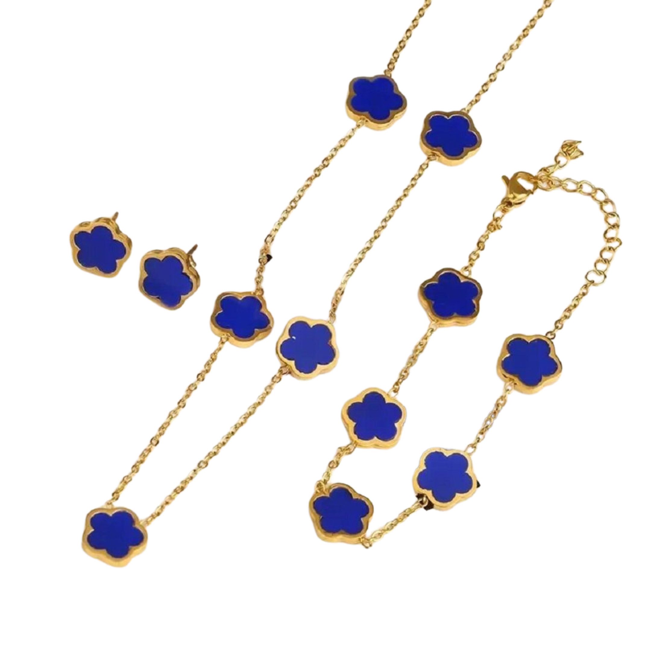 Schmuckset Blume Schmuck Set Gold für Damen Armband Ohrstecker Halskette Anhänger