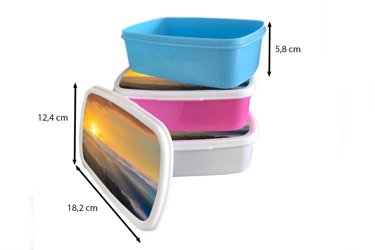 MuchoWow Lunchbox Sonnenaufgang in der Mädchen, Brotbox Erwachsene, für Brotdose Kinder, Kunststoff (2-tlg), rosa Snackbox, Kunststoff, Toskana
