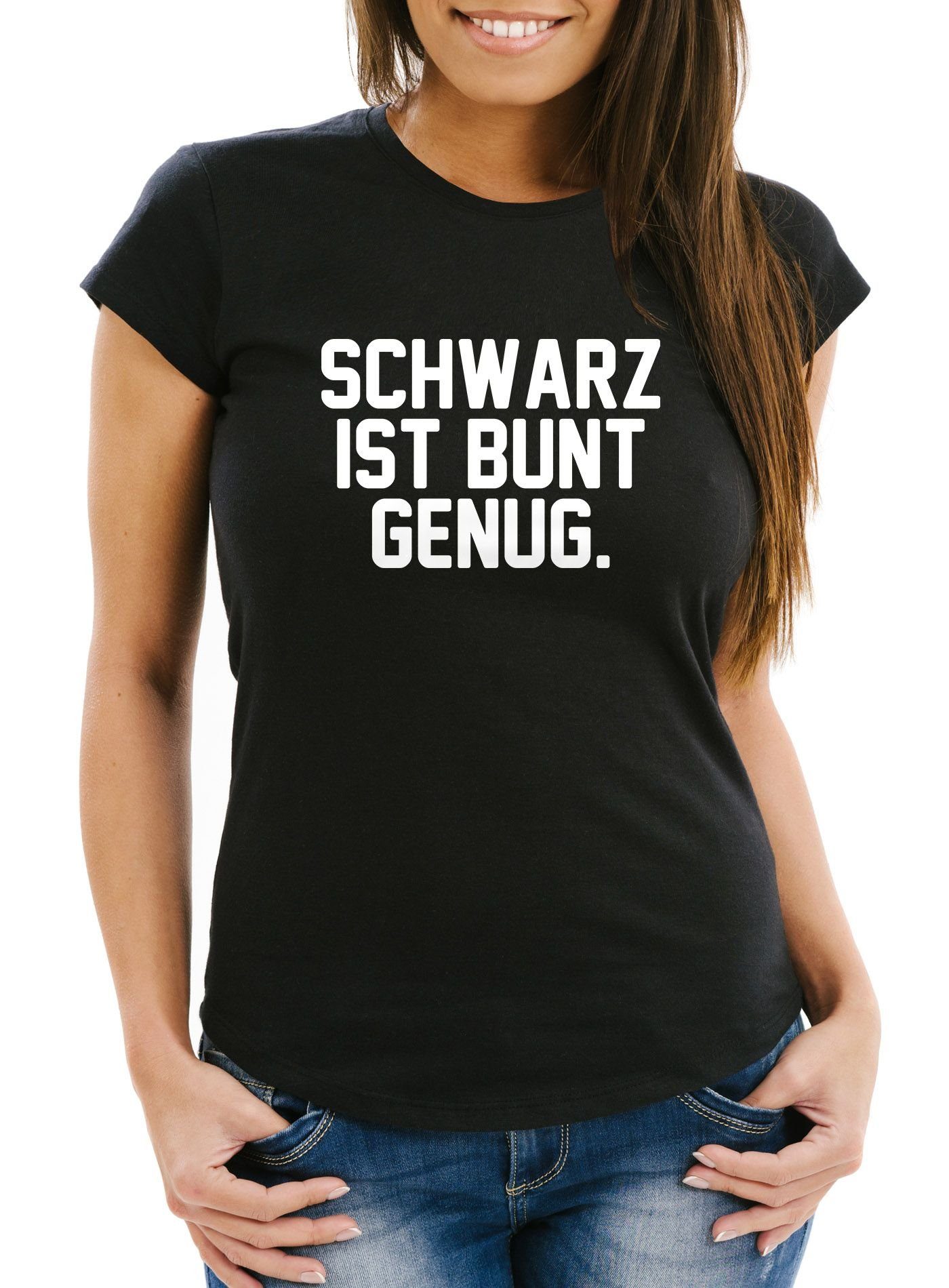 MoonWorks PrintShirt »Damen TShirt Schwarz ist bunt genug lustiges