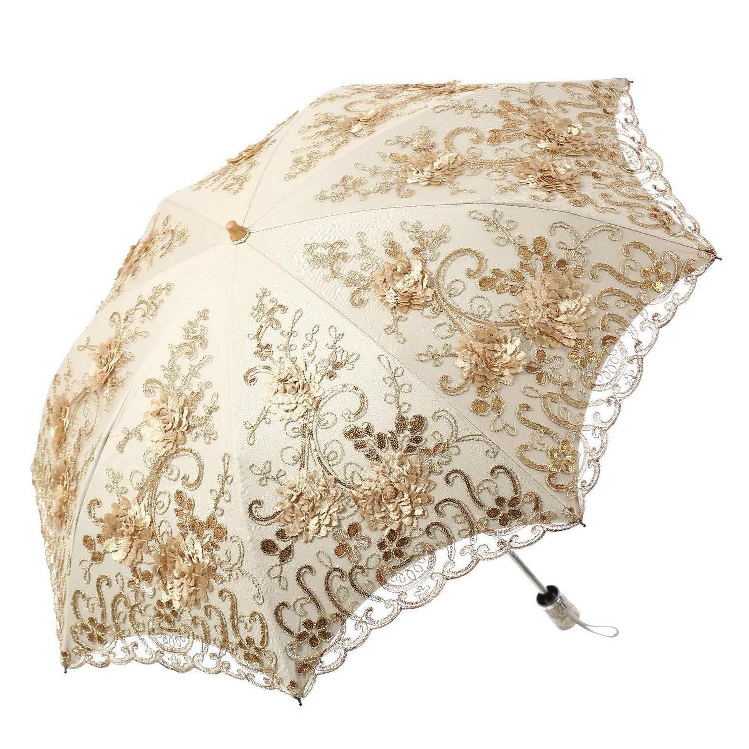 LuxusKollektion Taschenregenschirm Sonnenschirm Brautschirm Damen Spitze Gelb 85cm
