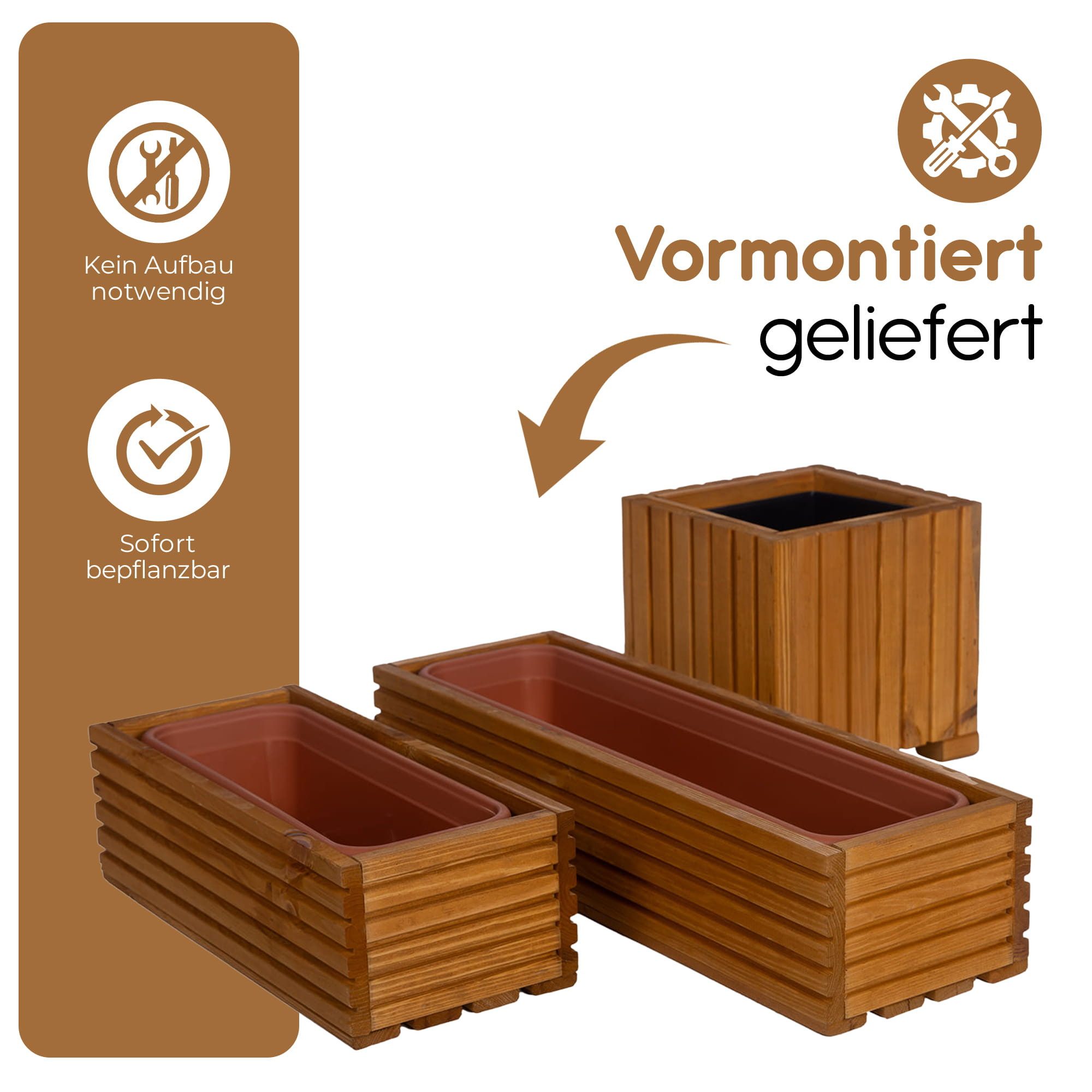 BooGardi Pflanzkübel Balkonkasten Blumenkasten mit Kunststoffeinsatz (Pflanzkasten · Dunkelbraun 44x20x14cm · 4 Farben · 3 Größen), Pflanzgefäß für Fensterbank  – Bild 5 von 5