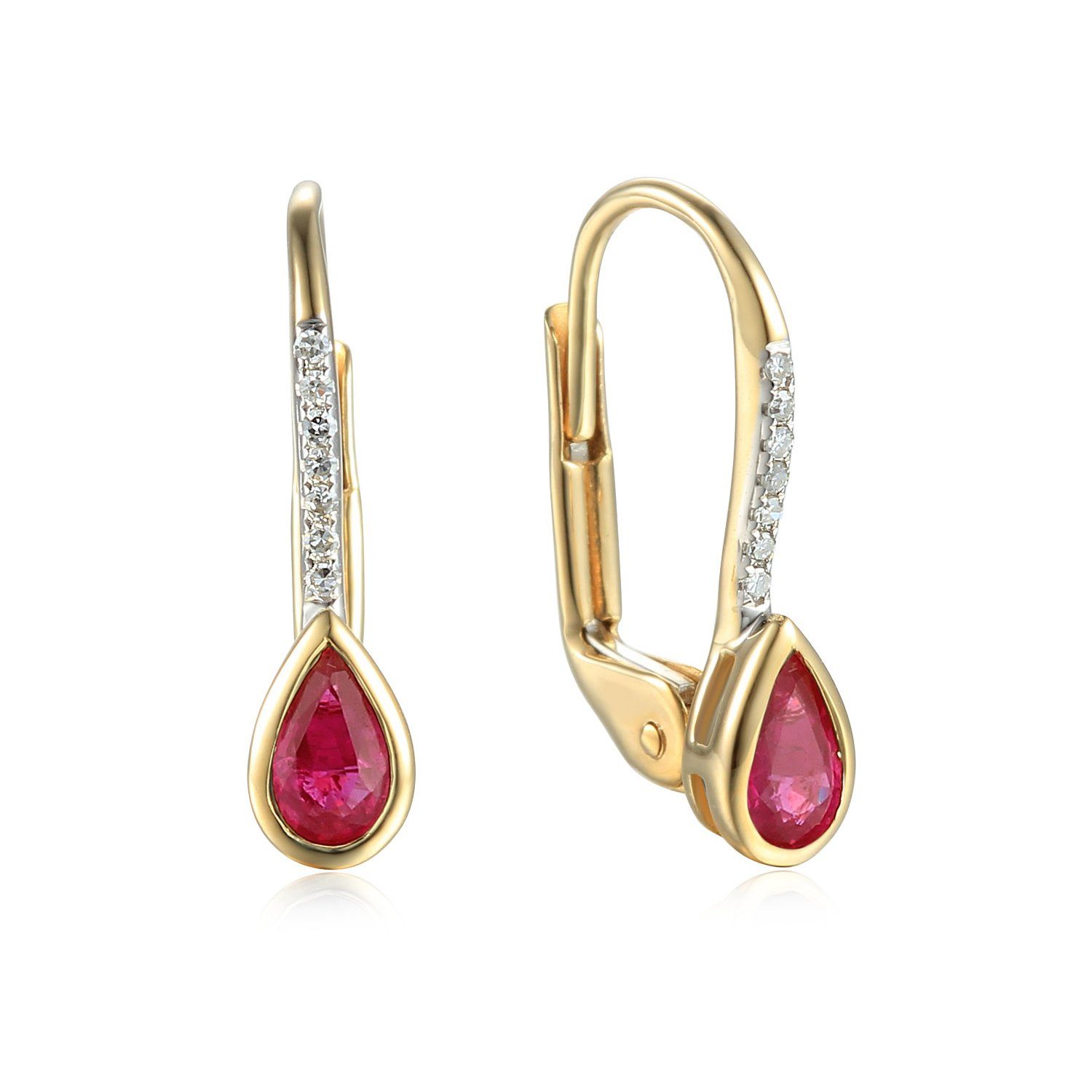 Paar Ohrhänger 585er Gelbgold Ohrringe Rubin 0,46ct. tropfenform