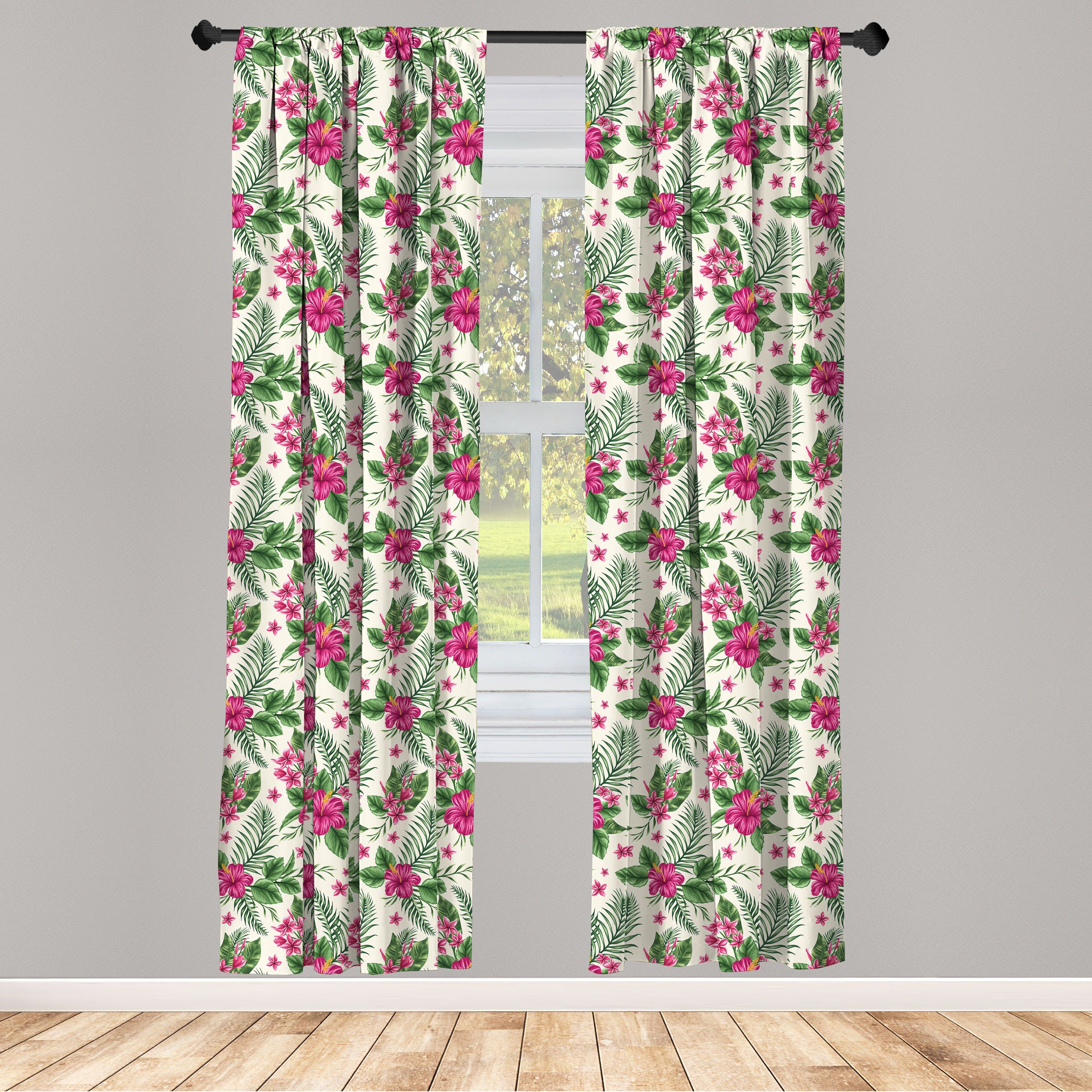 Gardine Vorhang für Wohnzimmer Schlafzimmer Dekor, Abakuhaus, Microfaser, Aquarell Plumeria Hibiscus