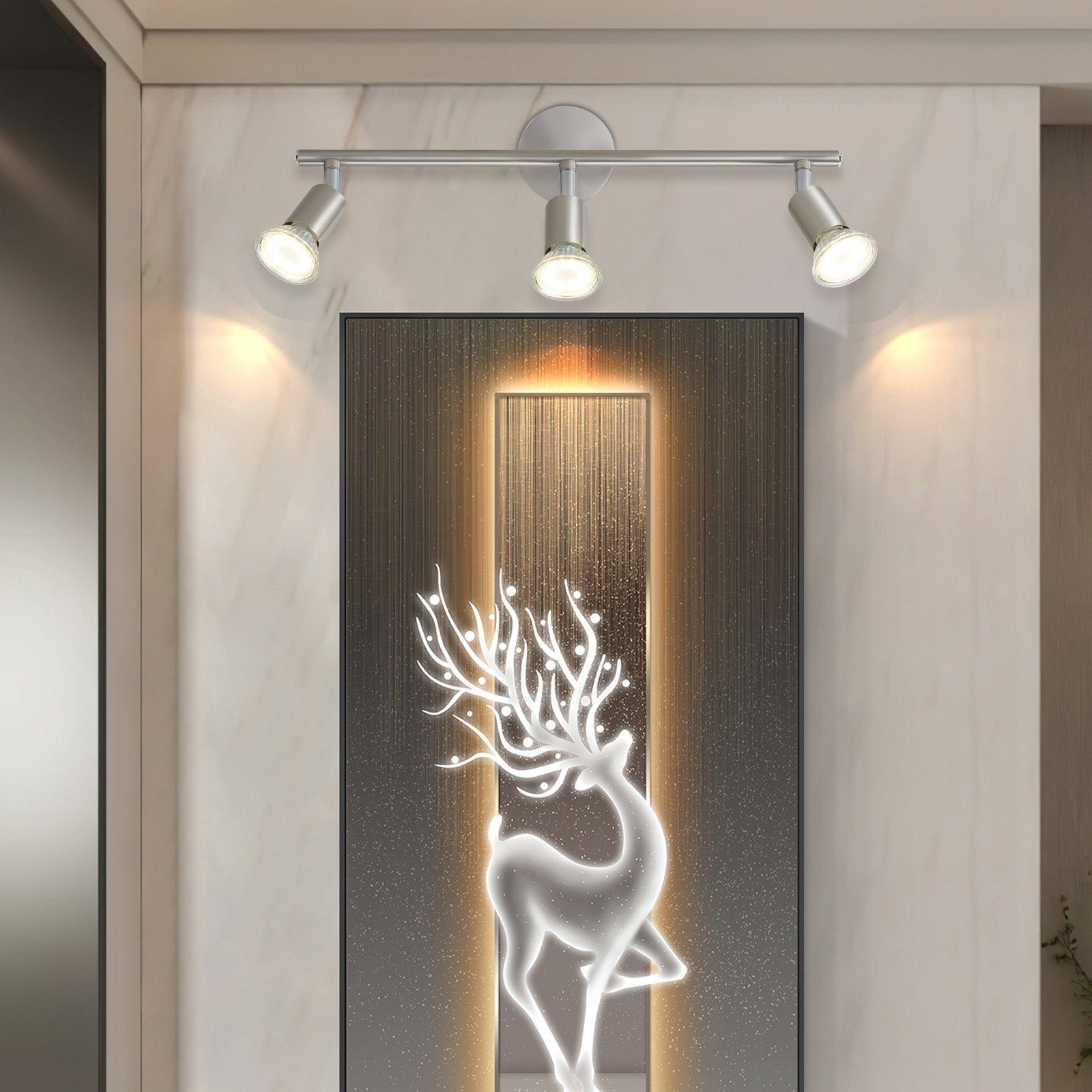 ZMH Deckenstrahler 3-flammig drehbar Schwarz/Nickel Moderne Deckenleuchte für Flur, Einfache Installation, ohne Leuchtmittel, 350°Drehbar Strahler Lampe Edelstahl Decke