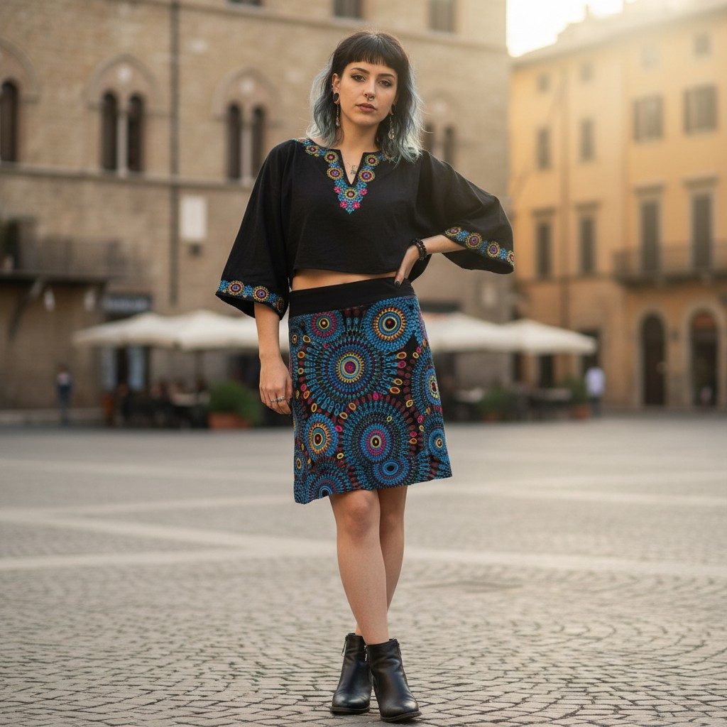 Guru-Shop Minirock Bestickter Minirock, Boho chic Rock, Retro.. alternative Bekleidung