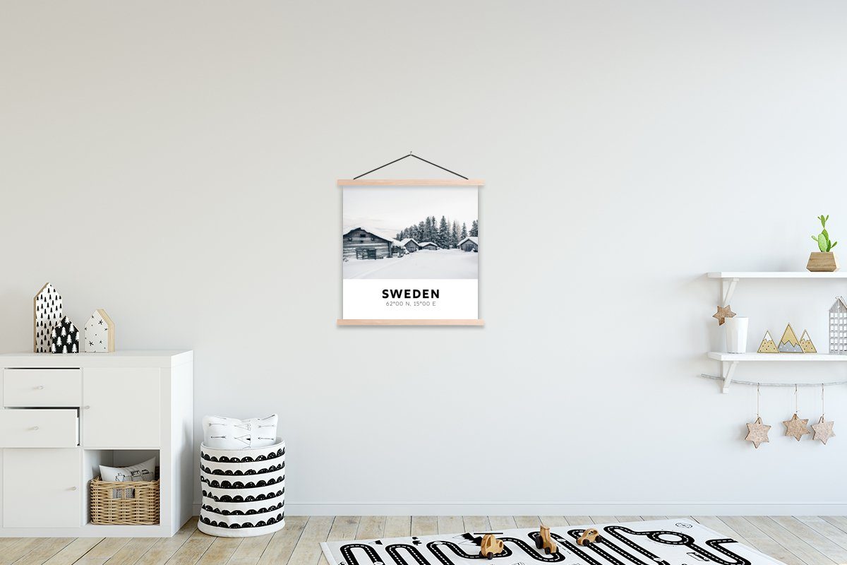 MuchoWow Poster Schweden - Skandinavien - Schnee - Winter, (1 St), Posterleiste, Textilposter für Wohnzimmer, Bilderleiste, Magnetisch