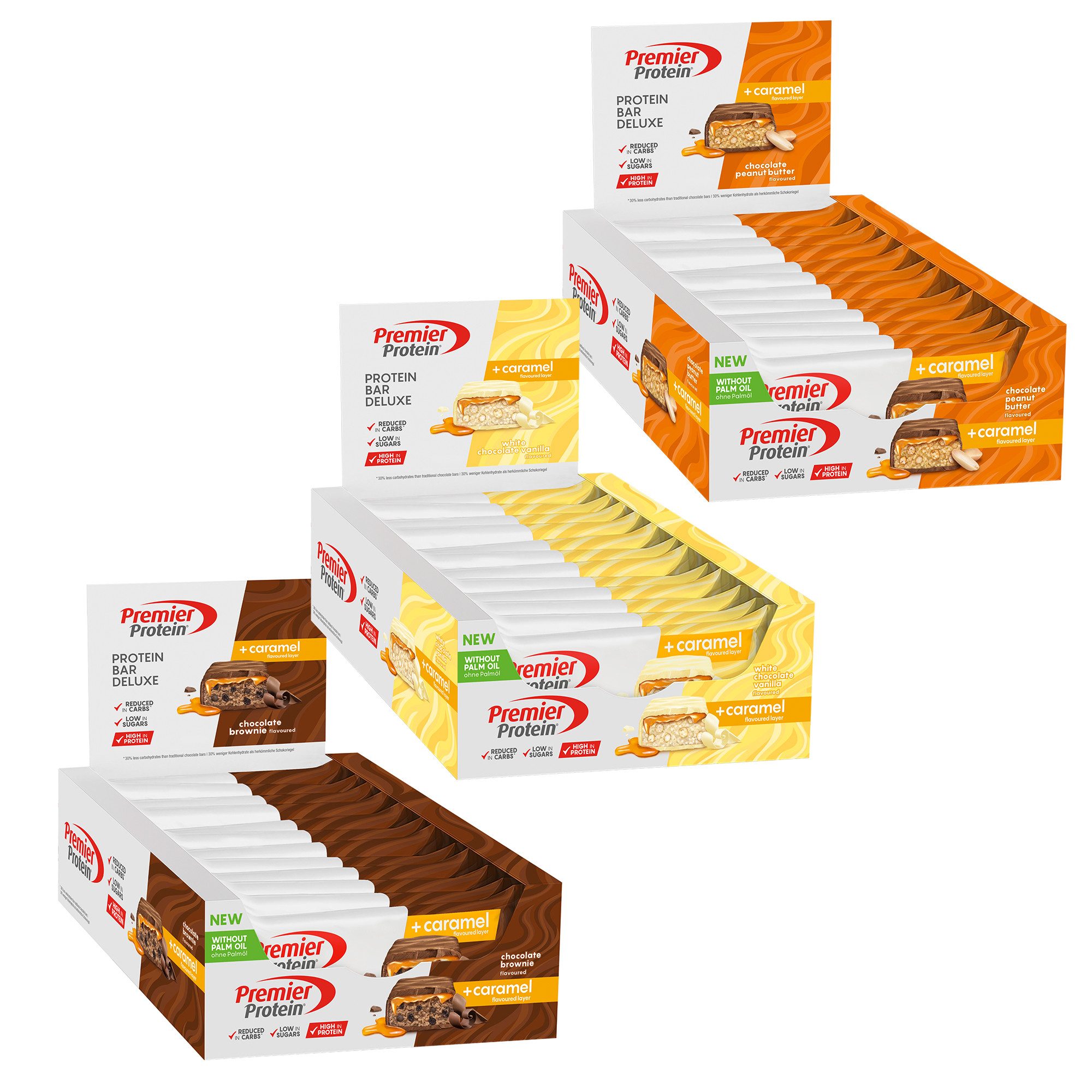 Premier Protein 36x50g Deluxe Chocolate Brownie+Chocolate Peanut Butter+Vanilla Riegel, 36 er 36 St., 1800 g