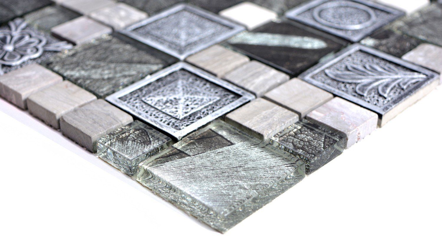 silber Mosaik Mosaikfliesen glänzend Mosani 10 Glasmosaik Resin / Matten
