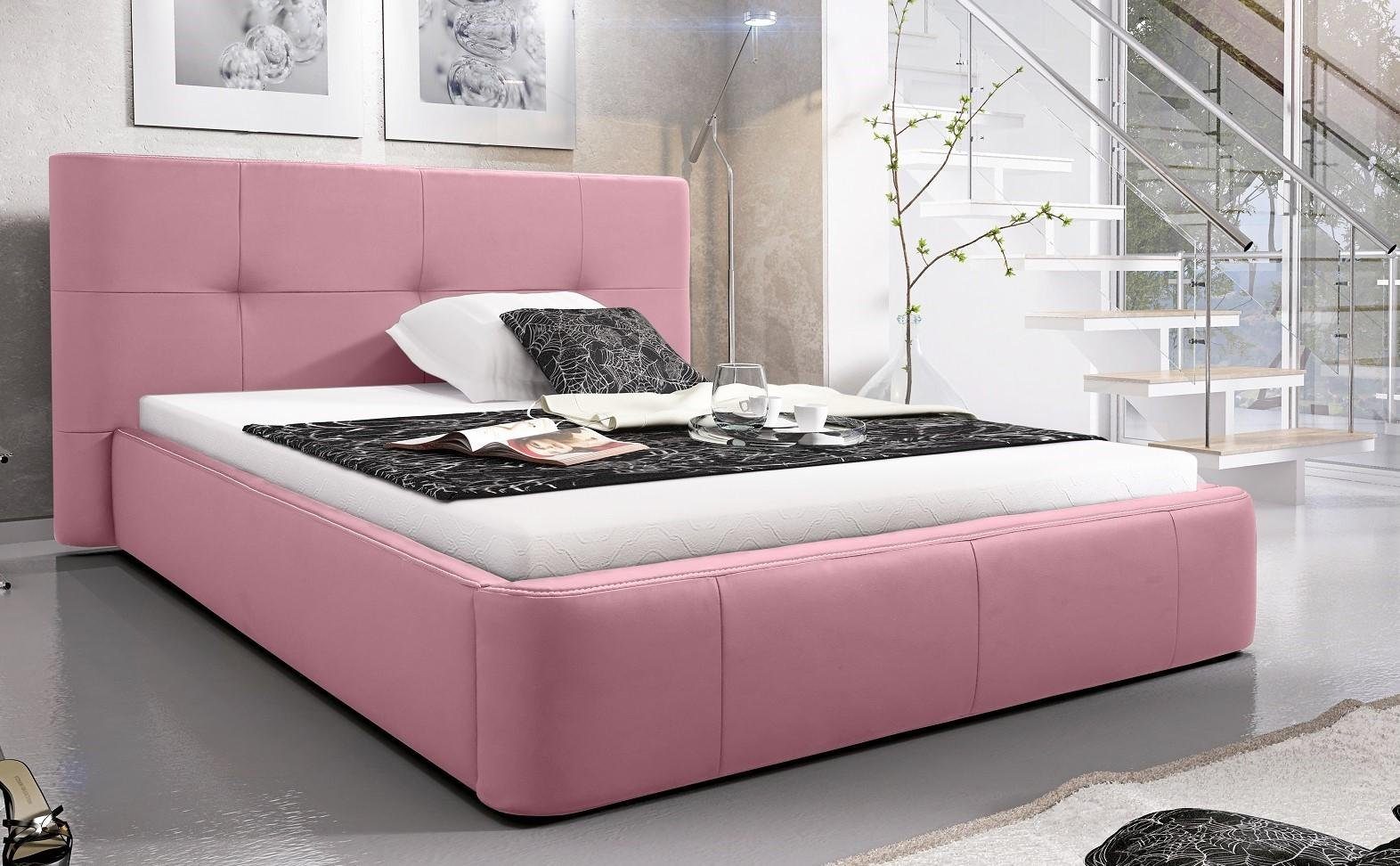 JVmoebel Bett, Bett Polster Design Luxus Doppel Hotel Betten Schlaf Zimmer Leder Rosa