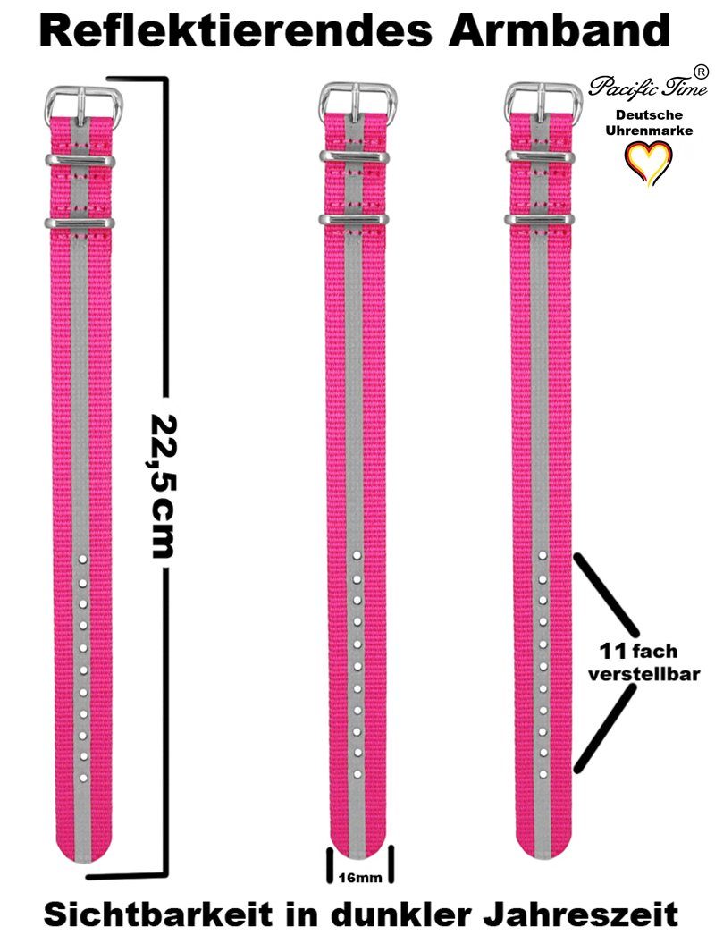Mix und - Kinder Reflektor Wechselarmband, pink Set Lernuhr Quarzuhr Match Versand Design Armbanduhr Gratis schwarz und Time Pacific