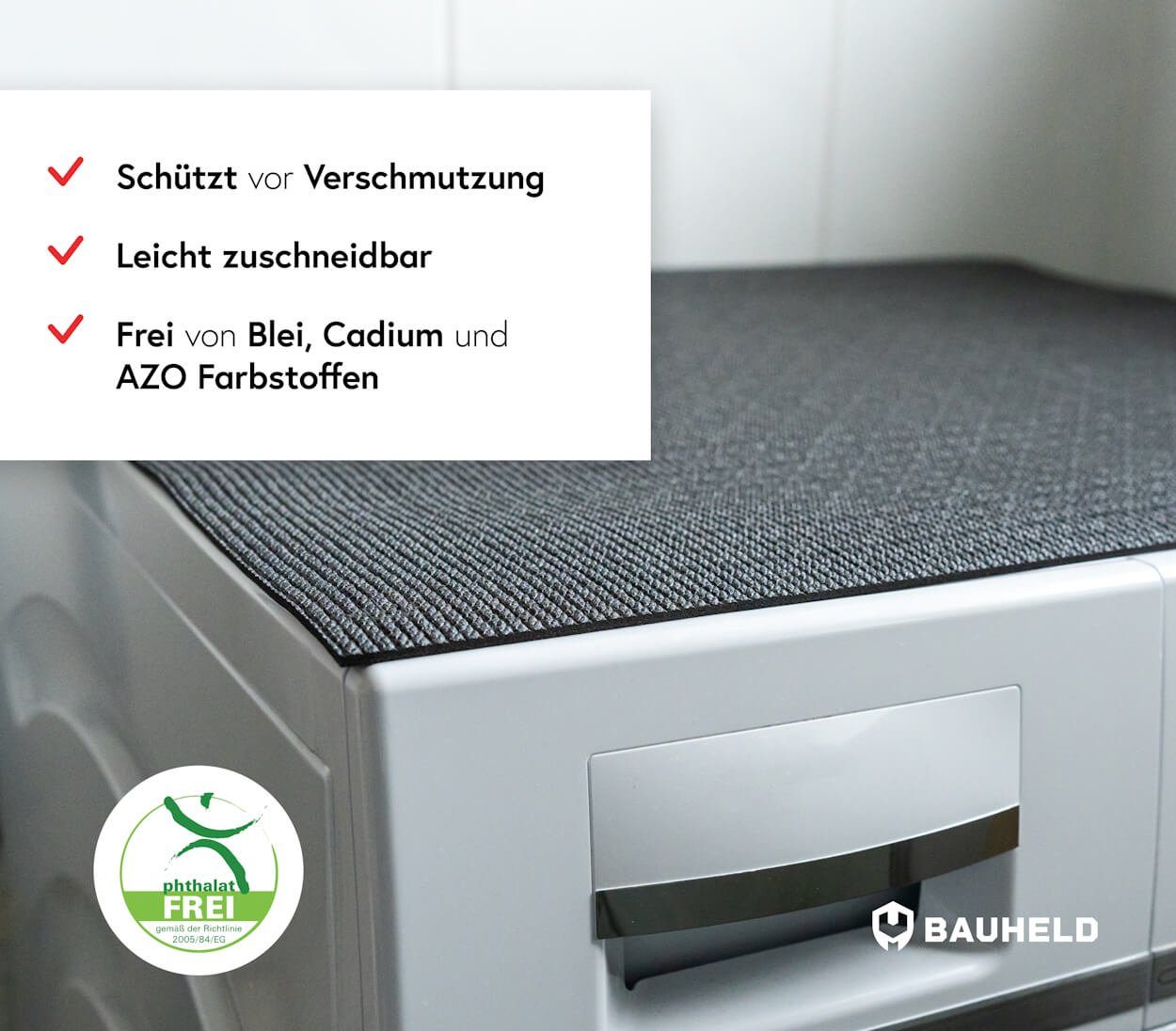 BAUHELD Antirutschmatte Waschmaschine [Made in Trockner Germany], 60x60 Als Waschmaschinenbezug, Vinyl-Beschichtung, Waschmaschinenauflage cm, Auch mit für Waschmaschinenabdeckung, Metallic