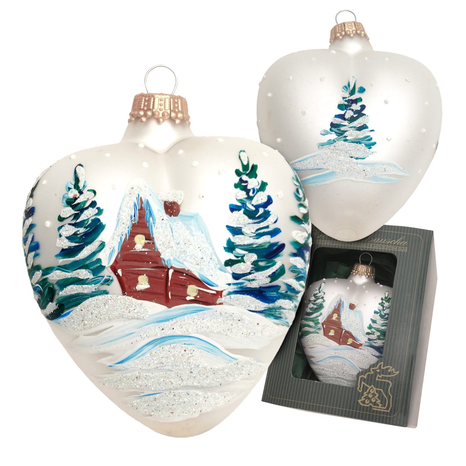 Krebs Glas Lauscha Christbaumschmuck Glasfigur - Herzform mit verschneitem günstig online kaufen