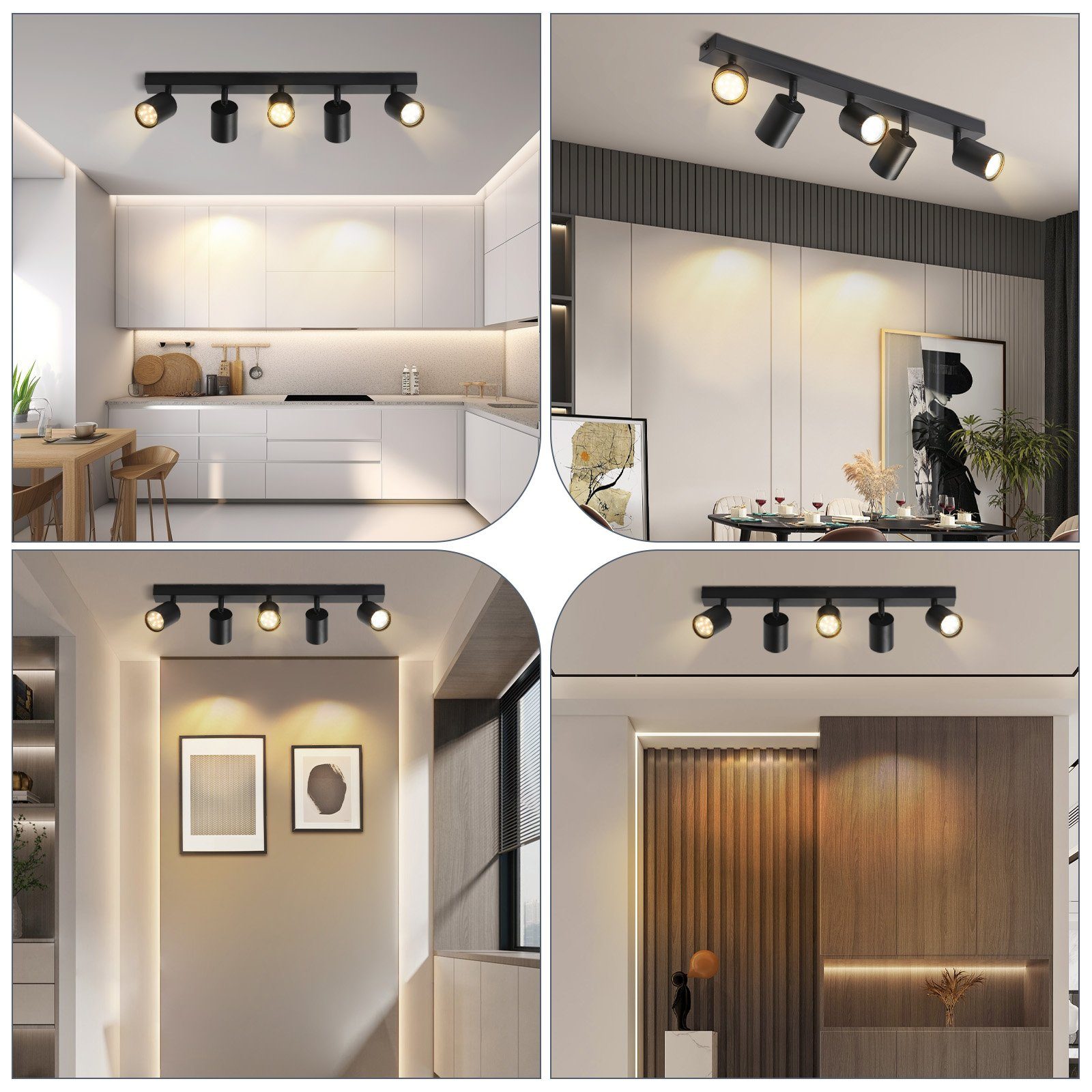 ZMH LED Deckenstrahler Retro Deckenleuchte Weiß/Schwarz -GU10 350°Schwenkbar Schlafzimmer, ohne Leuchtmittel, Modern Flurlampe Industrial Wandstrahler für Wohnz – Bild 3 von 5