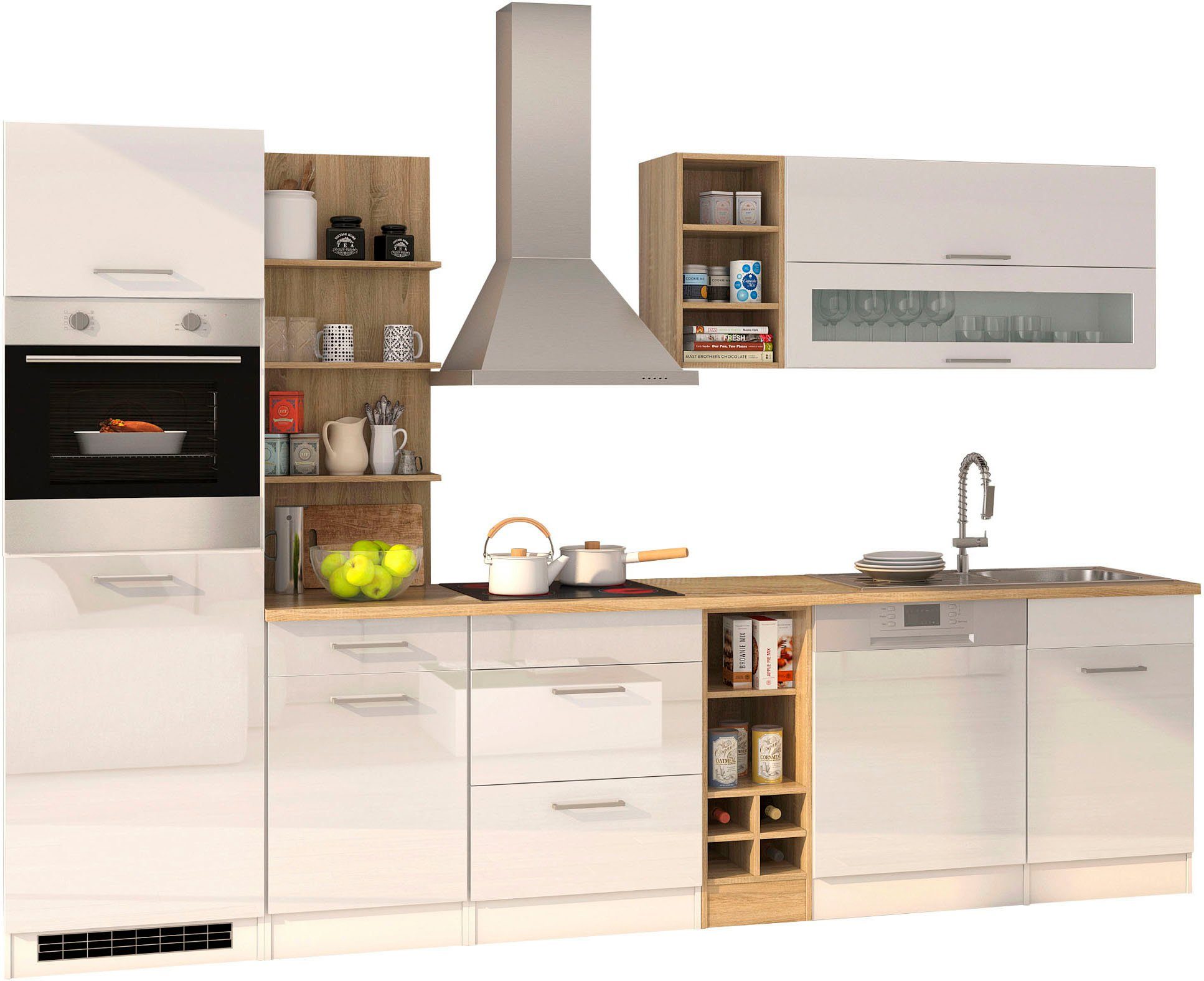 KOCHSTATION Küchenzeile KS-Mailand, mit E-Geräten, Breite 310 cm