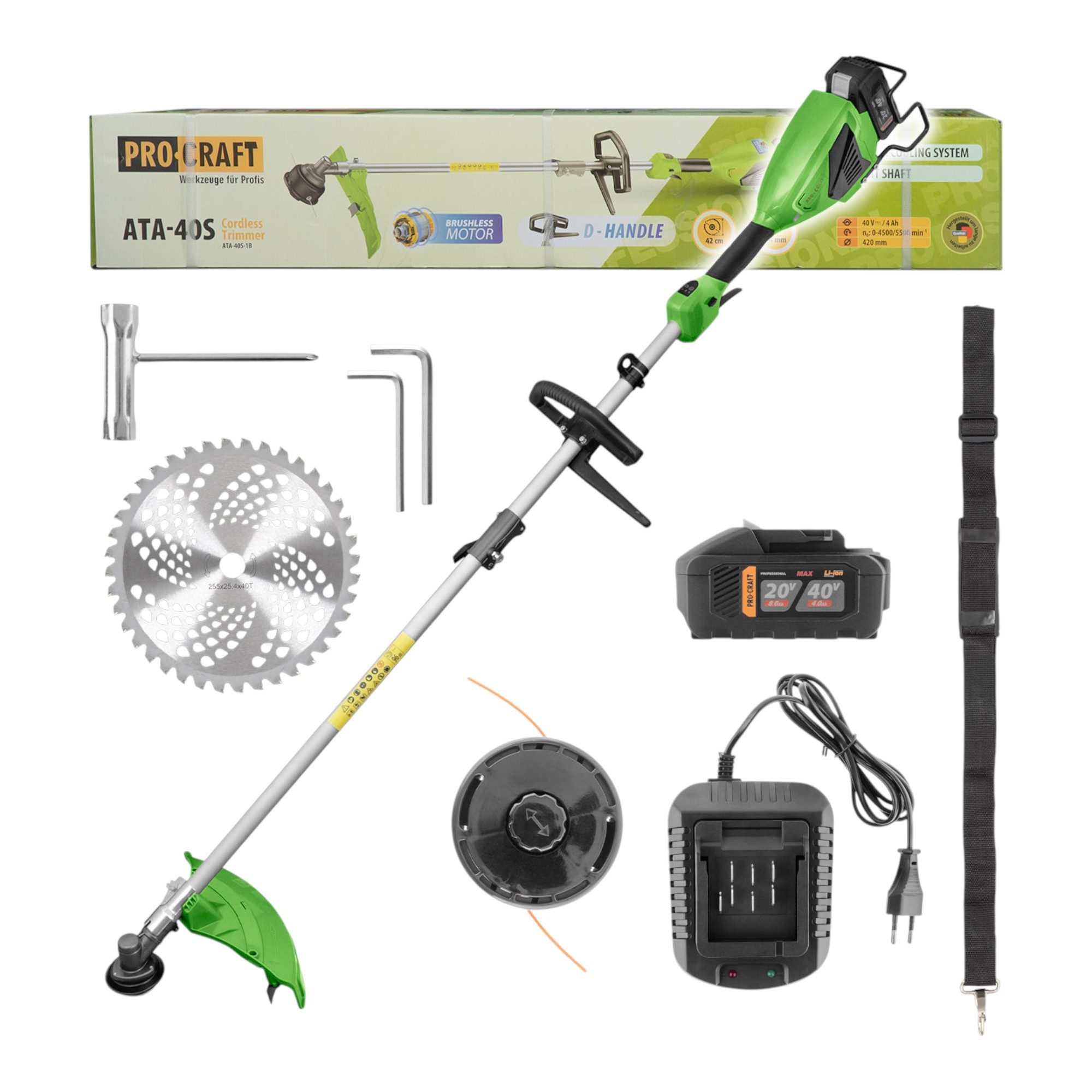 PRO CRAFT Akku-Freischneider ATA-40S Akku Freischneider 40 V 420 mm Brushless + 1x Akku 4,0 Ah