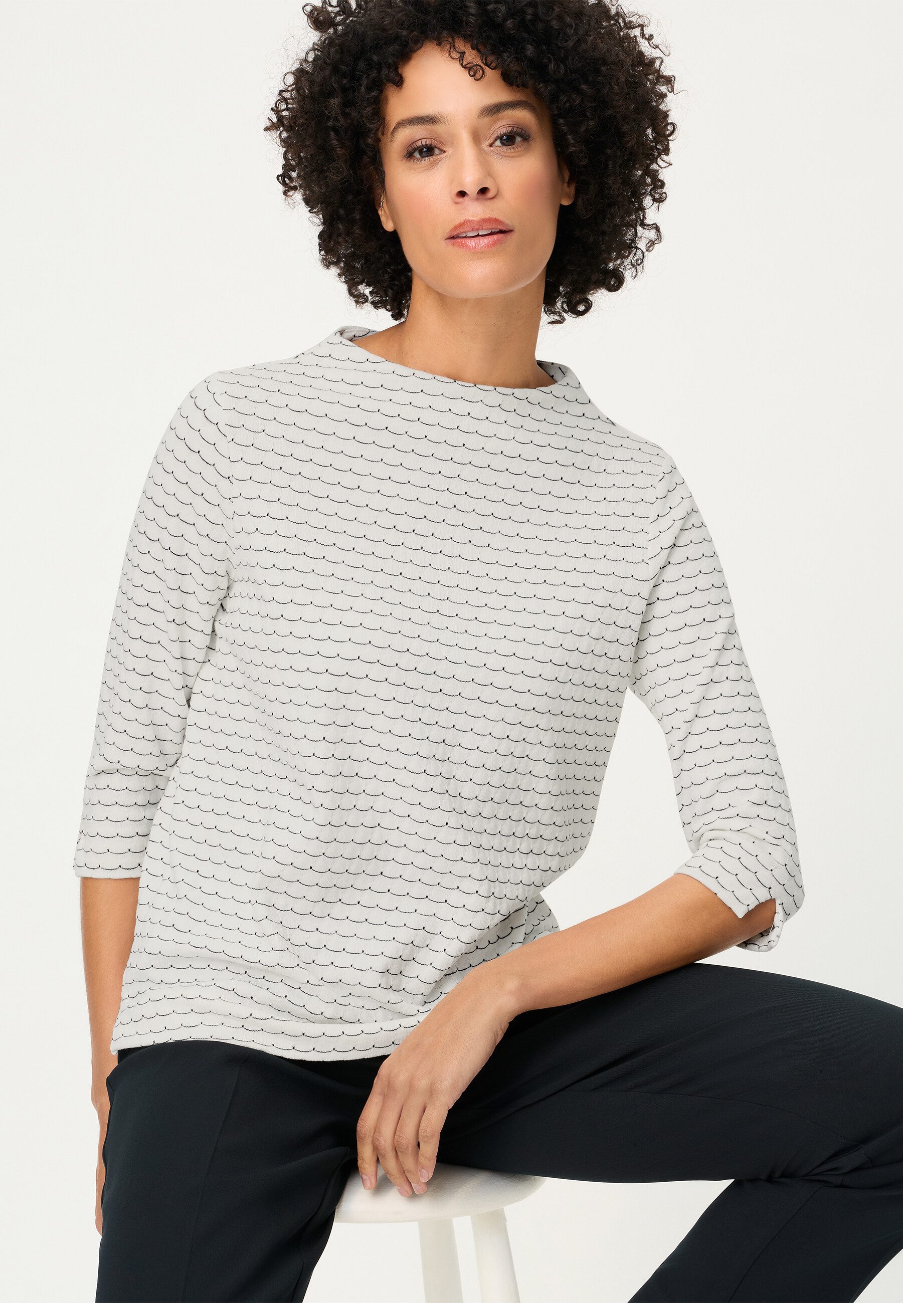 Olsen Sweatshirt Sweatshirt mit Funnel-Neck und Allover-Dessin