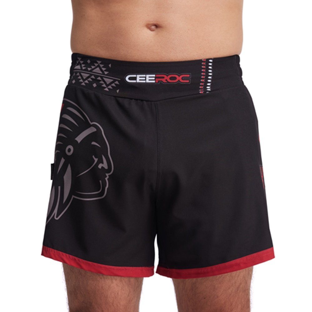 Kampfsporthose Trainingsshorts Elastikbund CEEROC Black/Red Tunnelzug Crossfit kurz, mit Kordel Shorts, MMA Kickboxen,