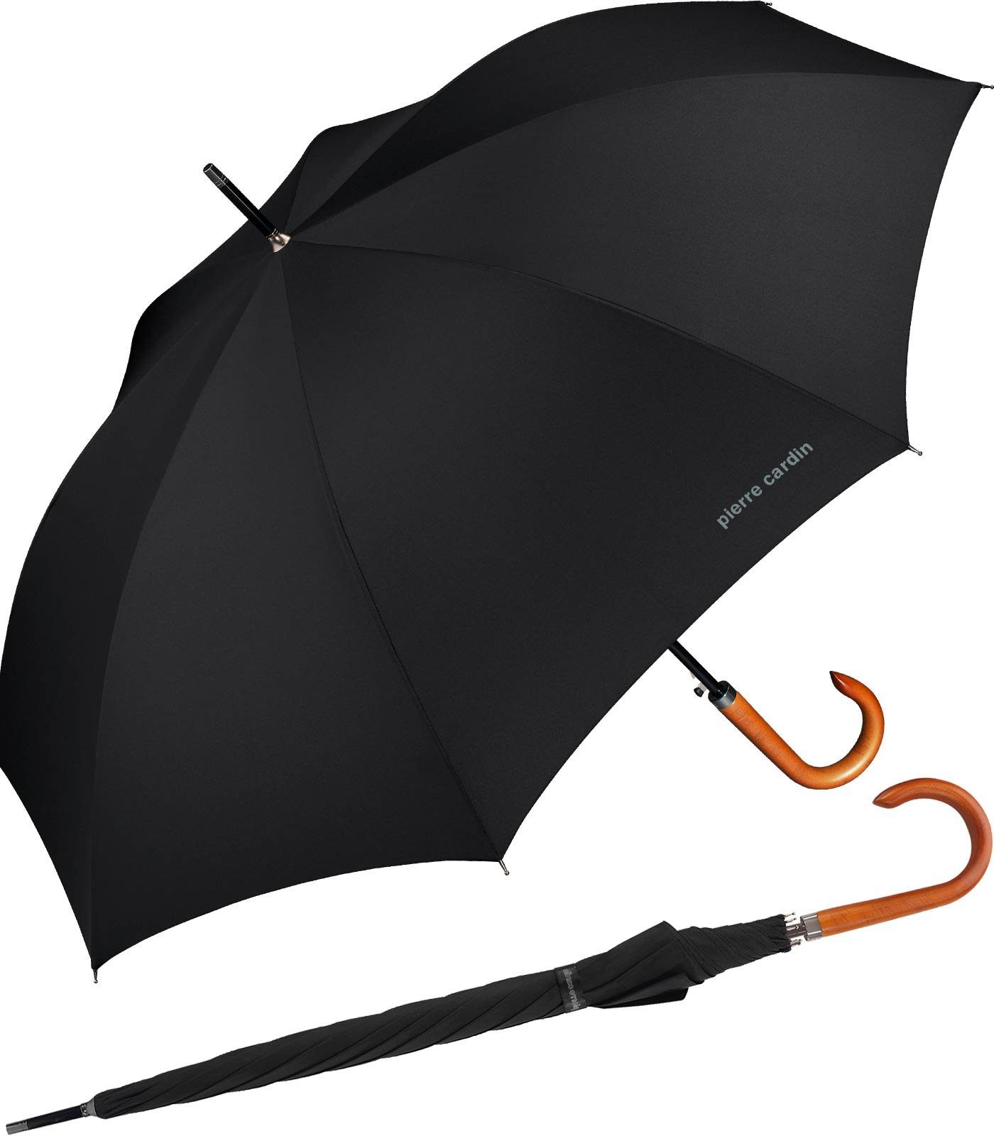 Pierre Cardin Stockregenschirm Herren-Schirm mit Auf-Automatik mit Holzgriff natur, 109 cm groß und stabil - klassisch edler Look