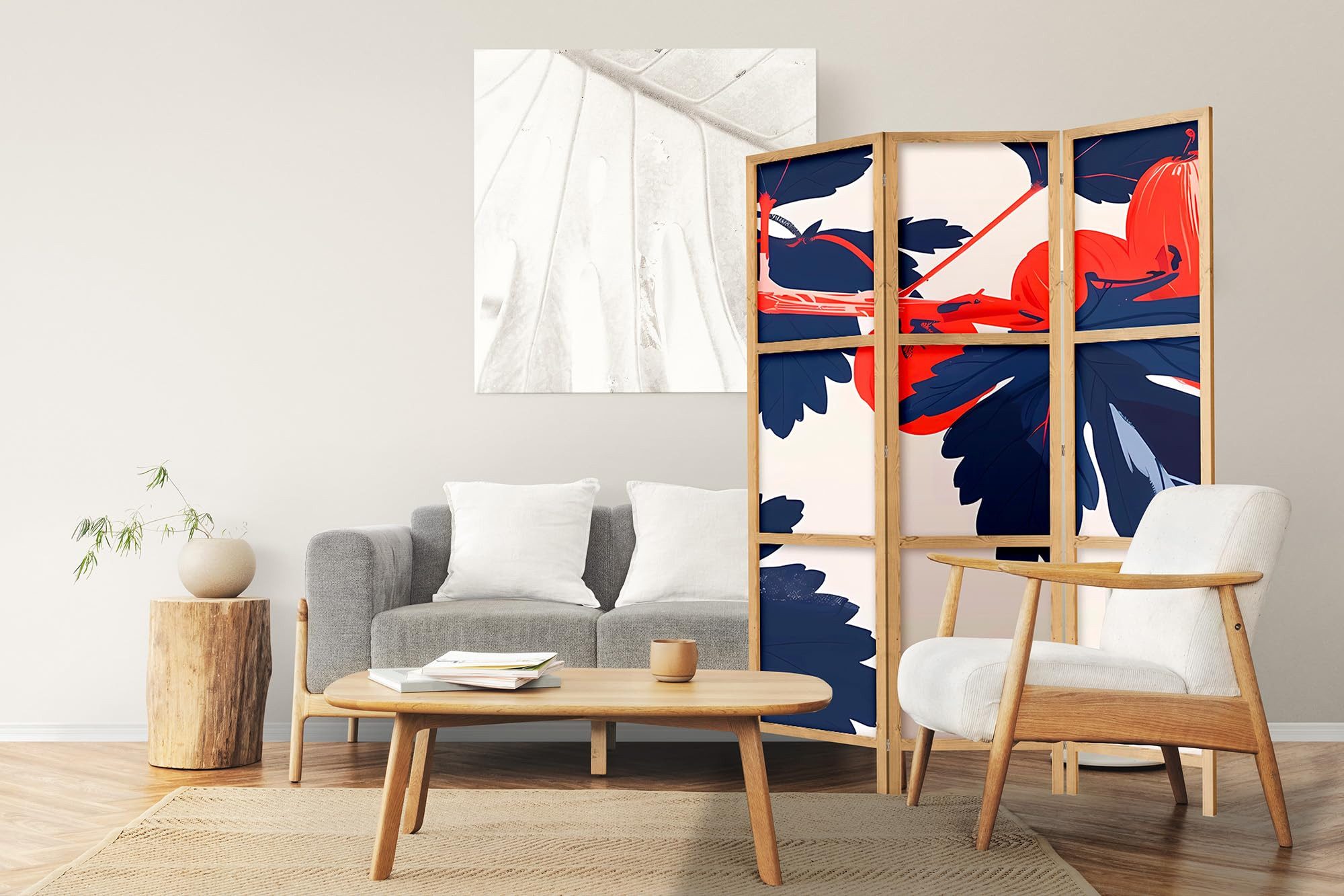 framed concept Paravent, Raumteiler Holz Japan-Motiv, 135x172 & 225x172 cm, einseitig