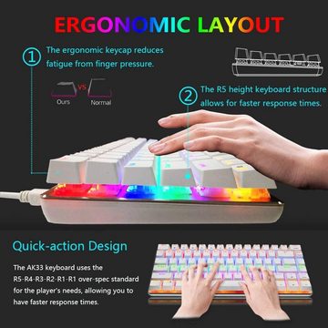Hoopond 3-in-1, Regenbogen-Hintergrundbeleuchtung, blauer Schalter mechanische Tastatur- und Maus-Set, 16000 DPI RGB ultraleicht Gaming-Maus + 10 RGB-Mauspads
