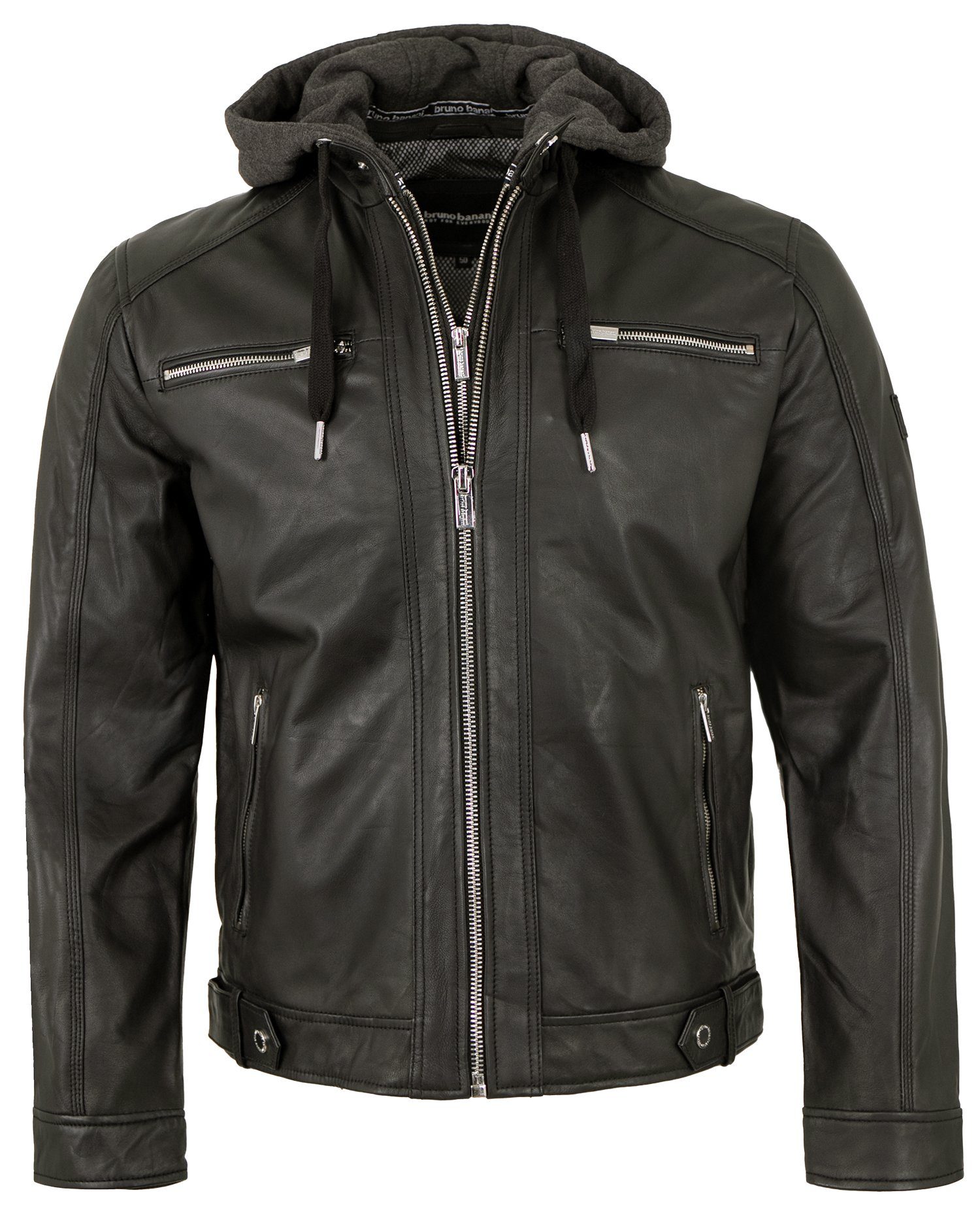 Lederjacken24 Lederjacke Smudo Herren Echtleder Lederjacke Kapuze Lammnappa schwarz